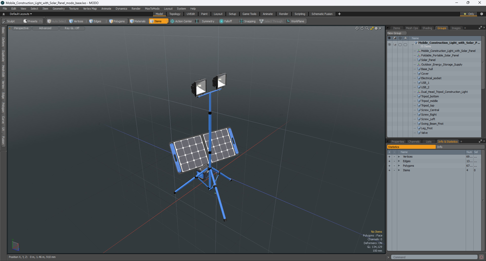 Mobile Construction Light with Solar Panel 3D