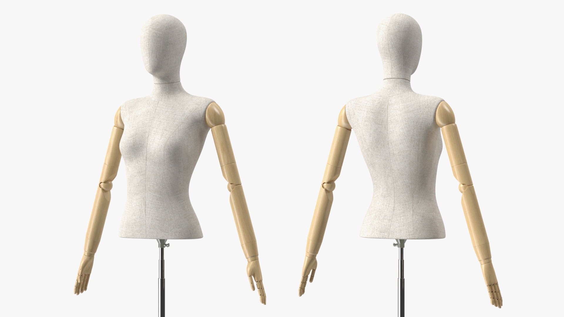 3D Female Flexible Half Body Mannequin Torso with Wooden Base model