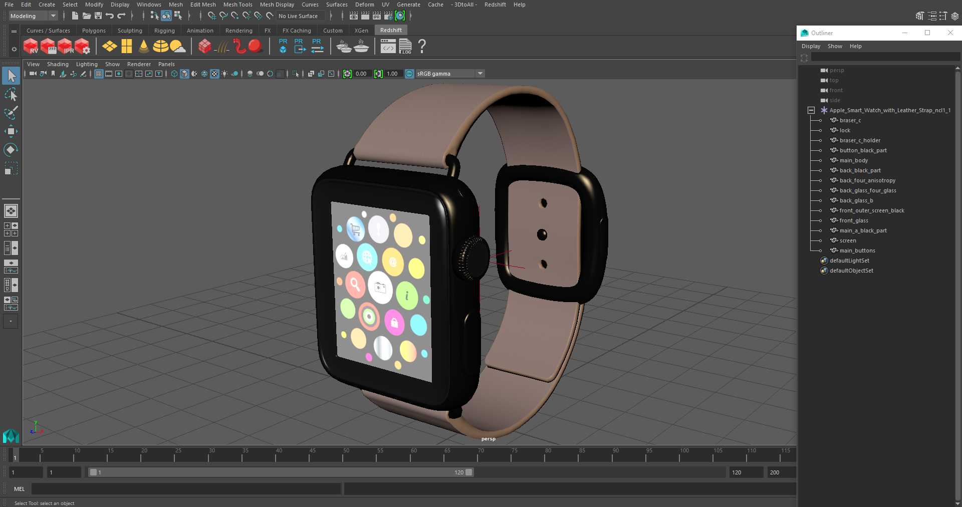 3D Apple Smart Watch with Leather Strap