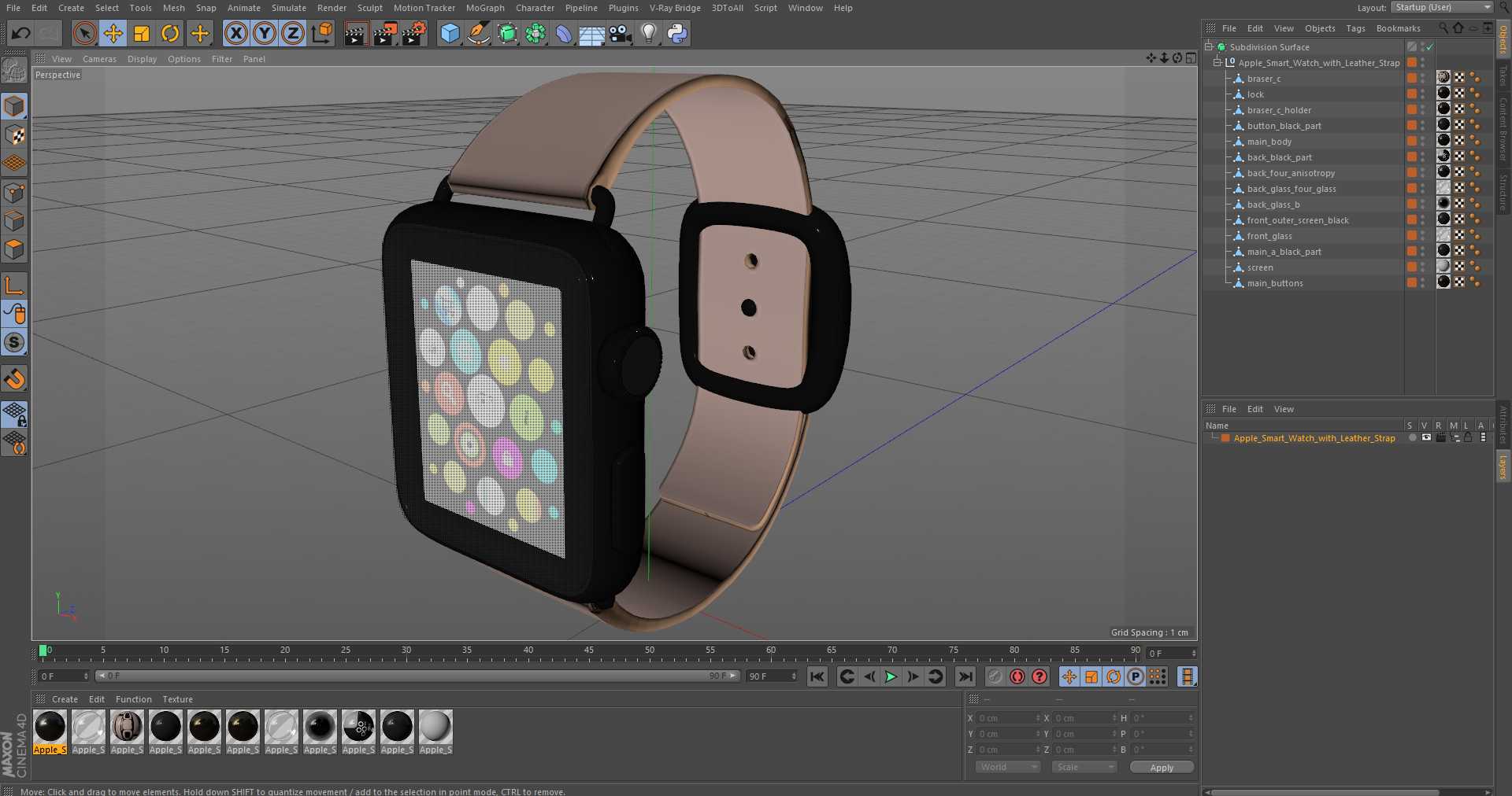 3D Apple Smart Watch with Leather Strap