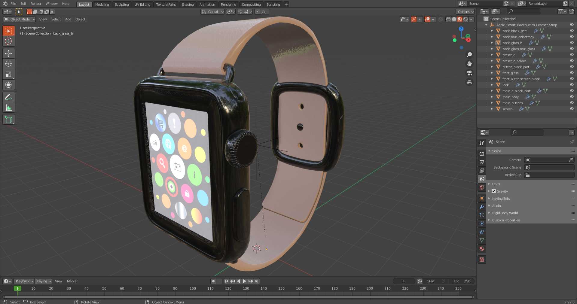 3D Apple Smart Watch with Leather Strap