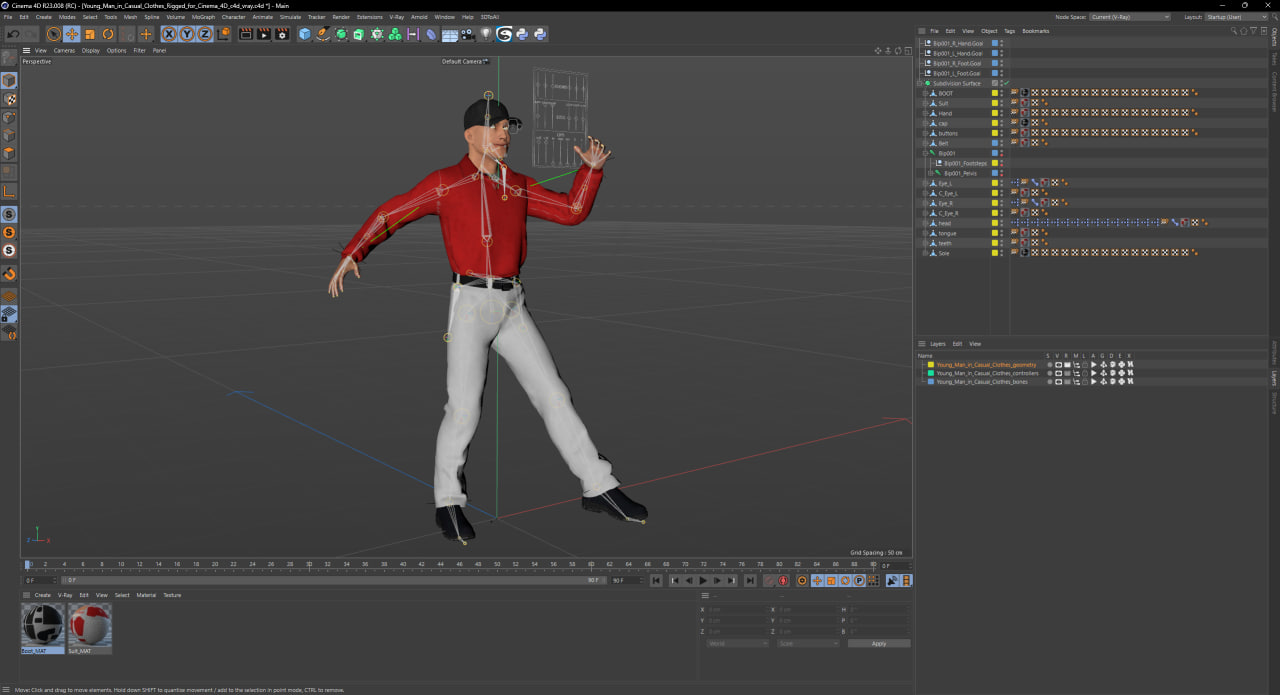 3D Young Man in Casual Clothes Rigged for Cinema 4D model