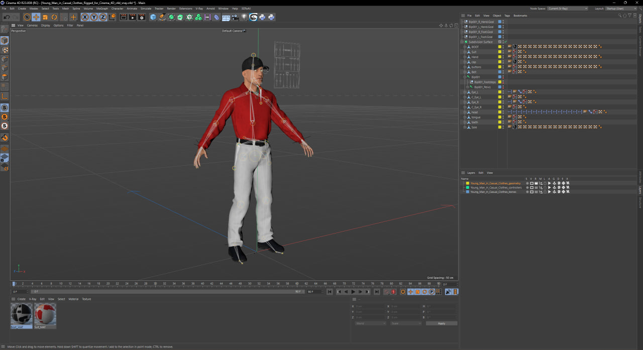 3D Young Man in Casual Clothes Rigged for Cinema 4D model