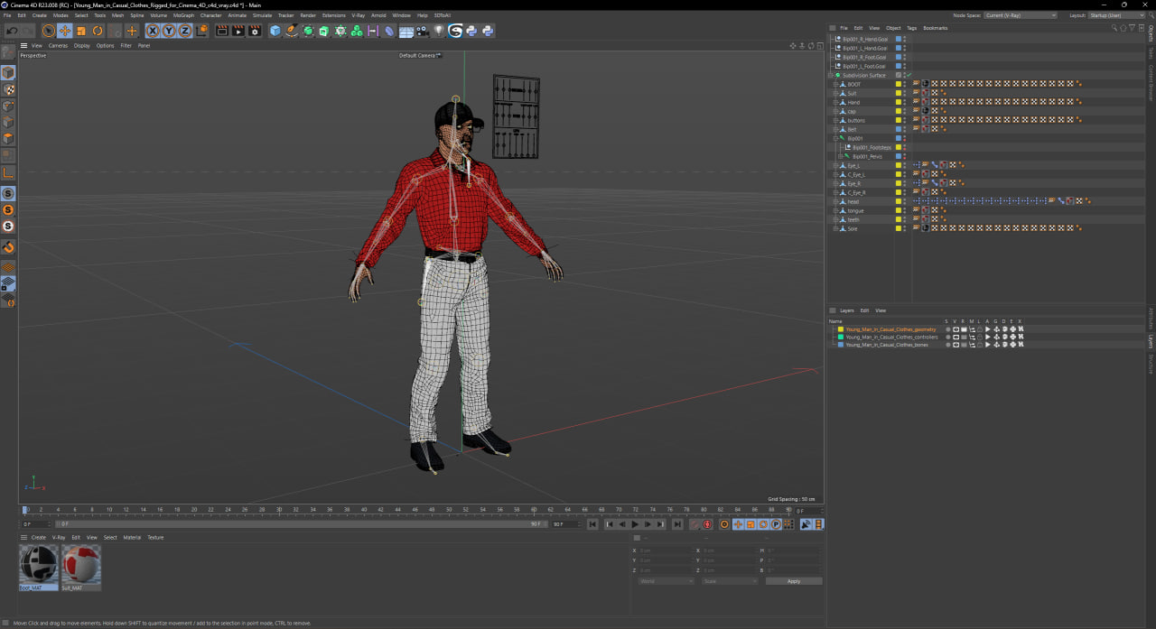 3D Young Man in Casual Clothes Rigged for Cinema 4D model