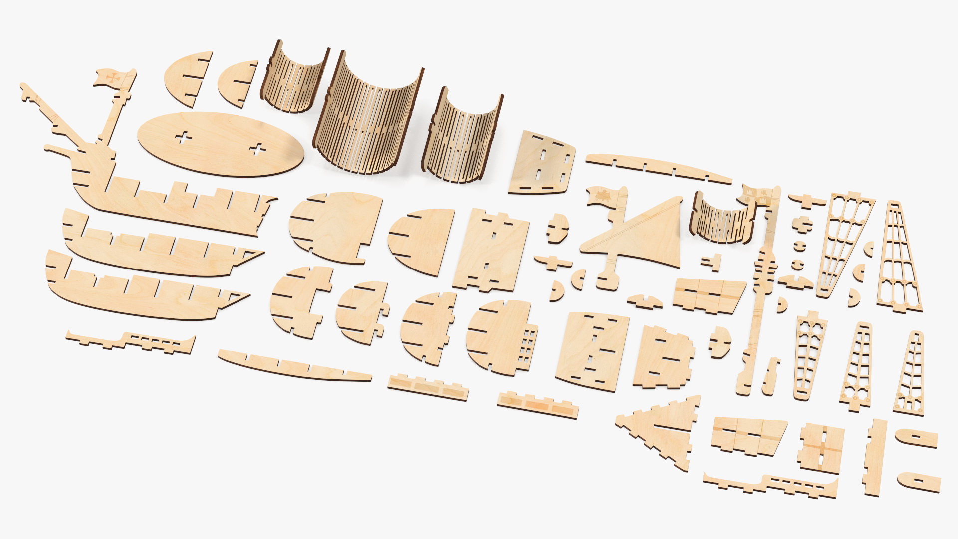 Ship Wooden 3D Puzzle Disassembled 3D model