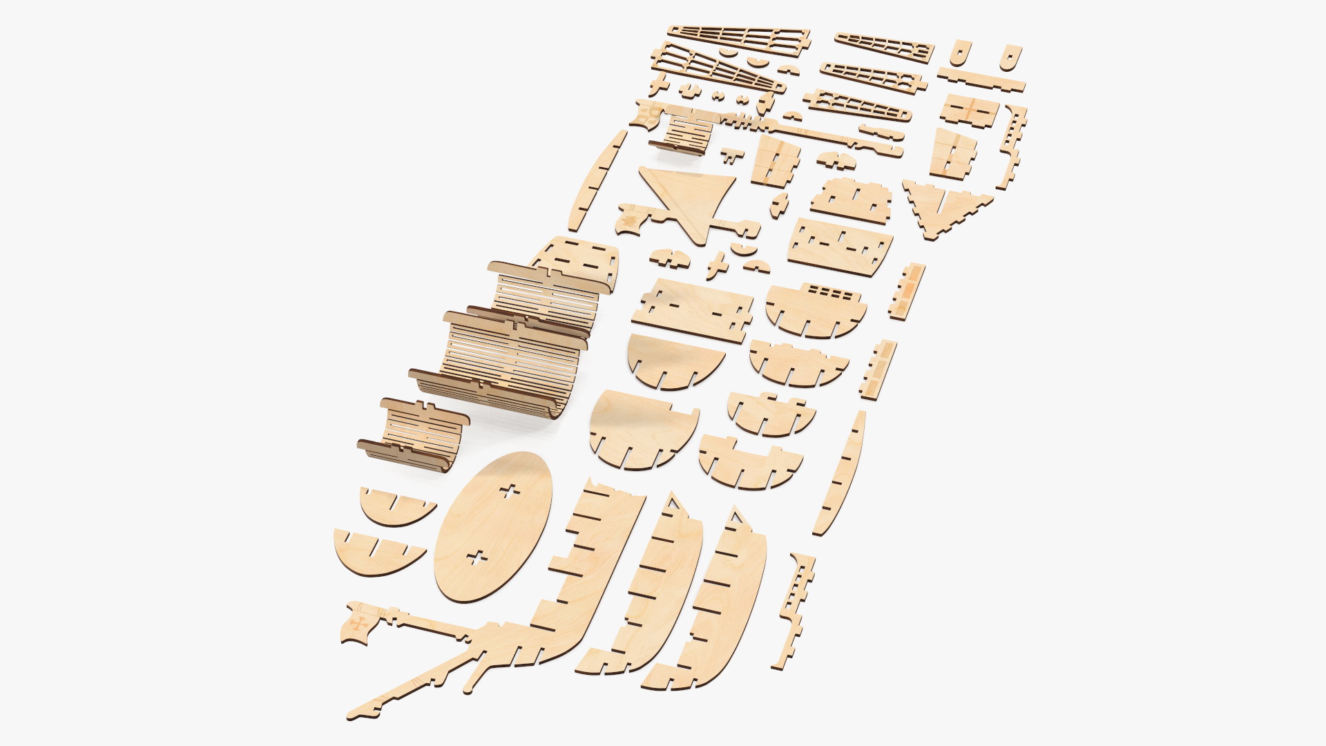 Ship Wooden 3D Puzzle Disassembled 3D model