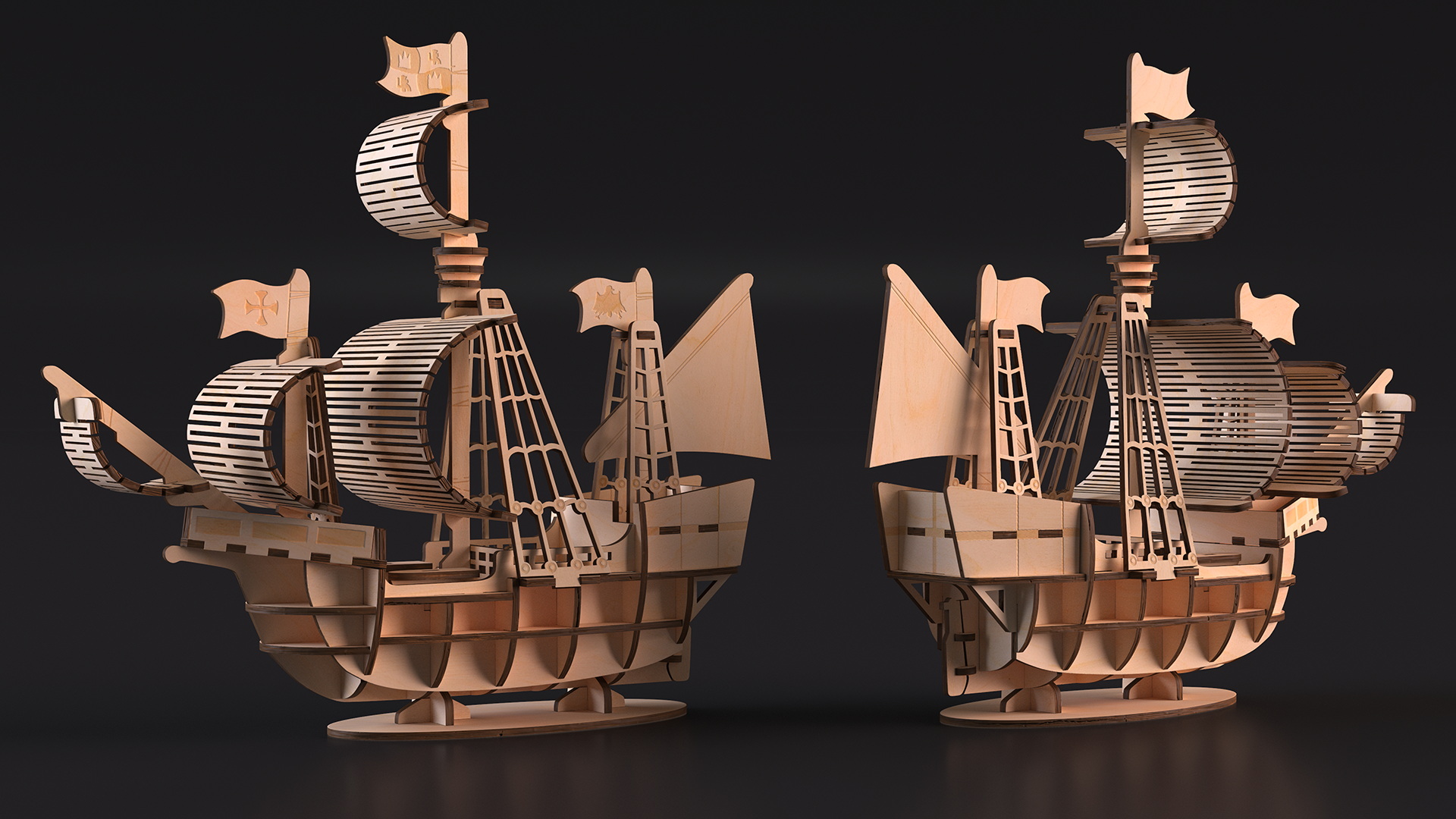 Ship Wooden 3D Puzzle Disassembled 3D model