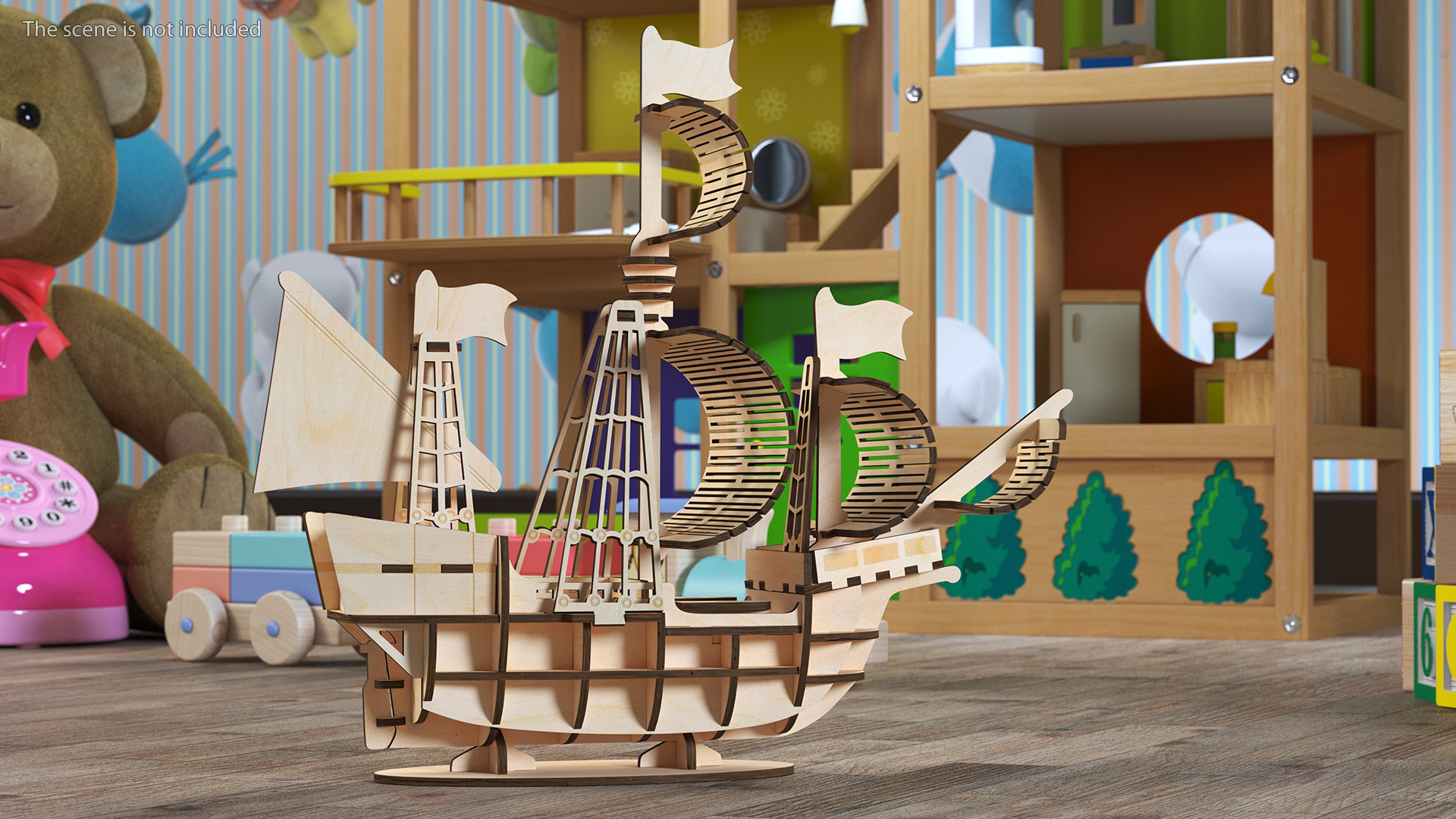 Ship Wooden 3D Puzzle Disassembled 3D model