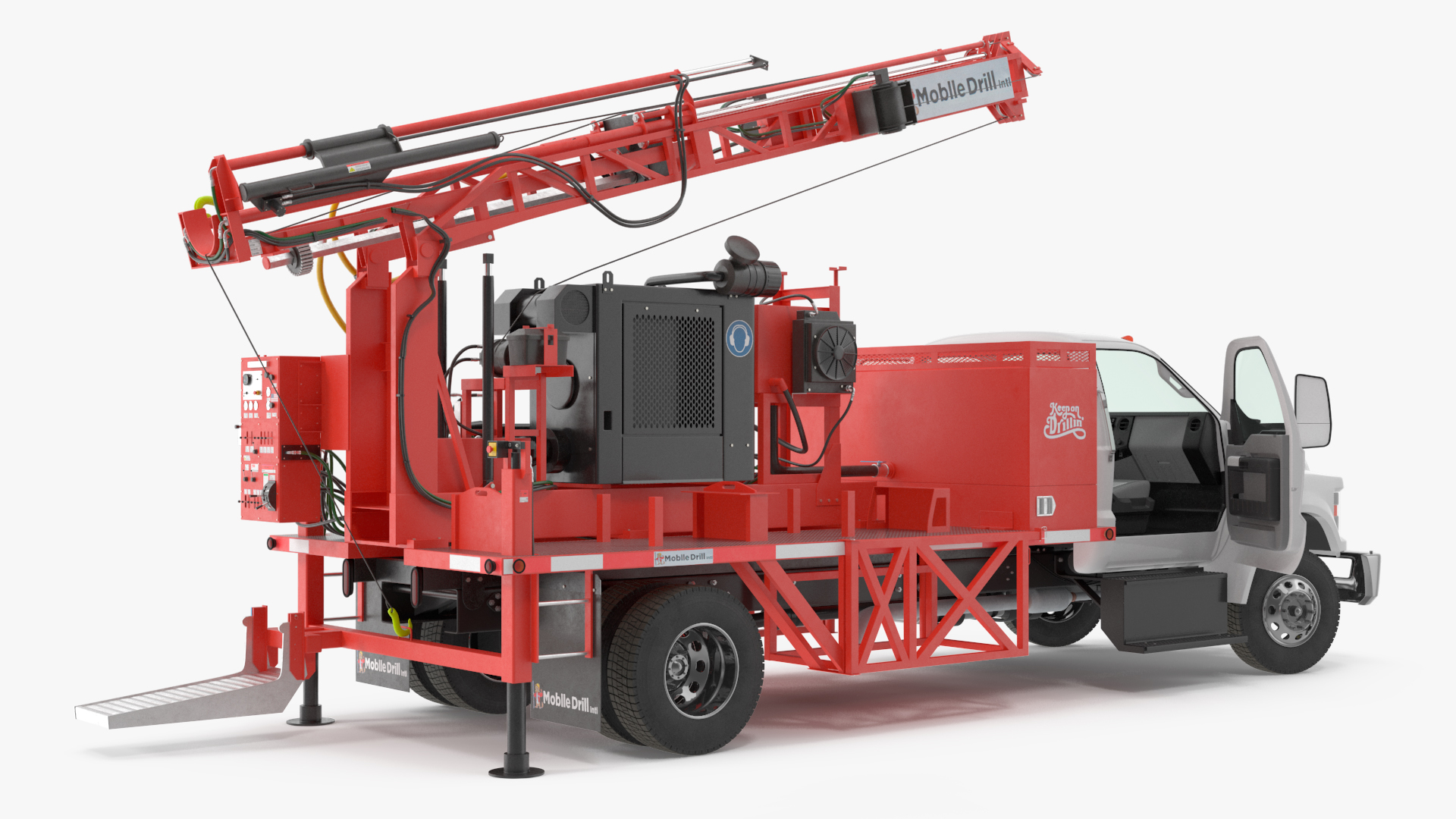 3D Mobile B-51 Drill Rig Truck Red Rigged model