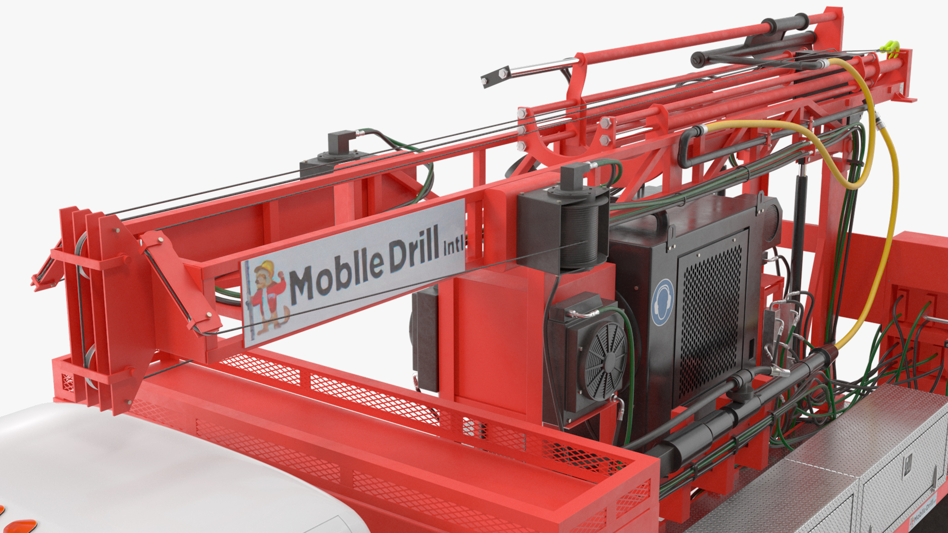 3D Mobile B-51 Drill Rig Truck Red Rigged model