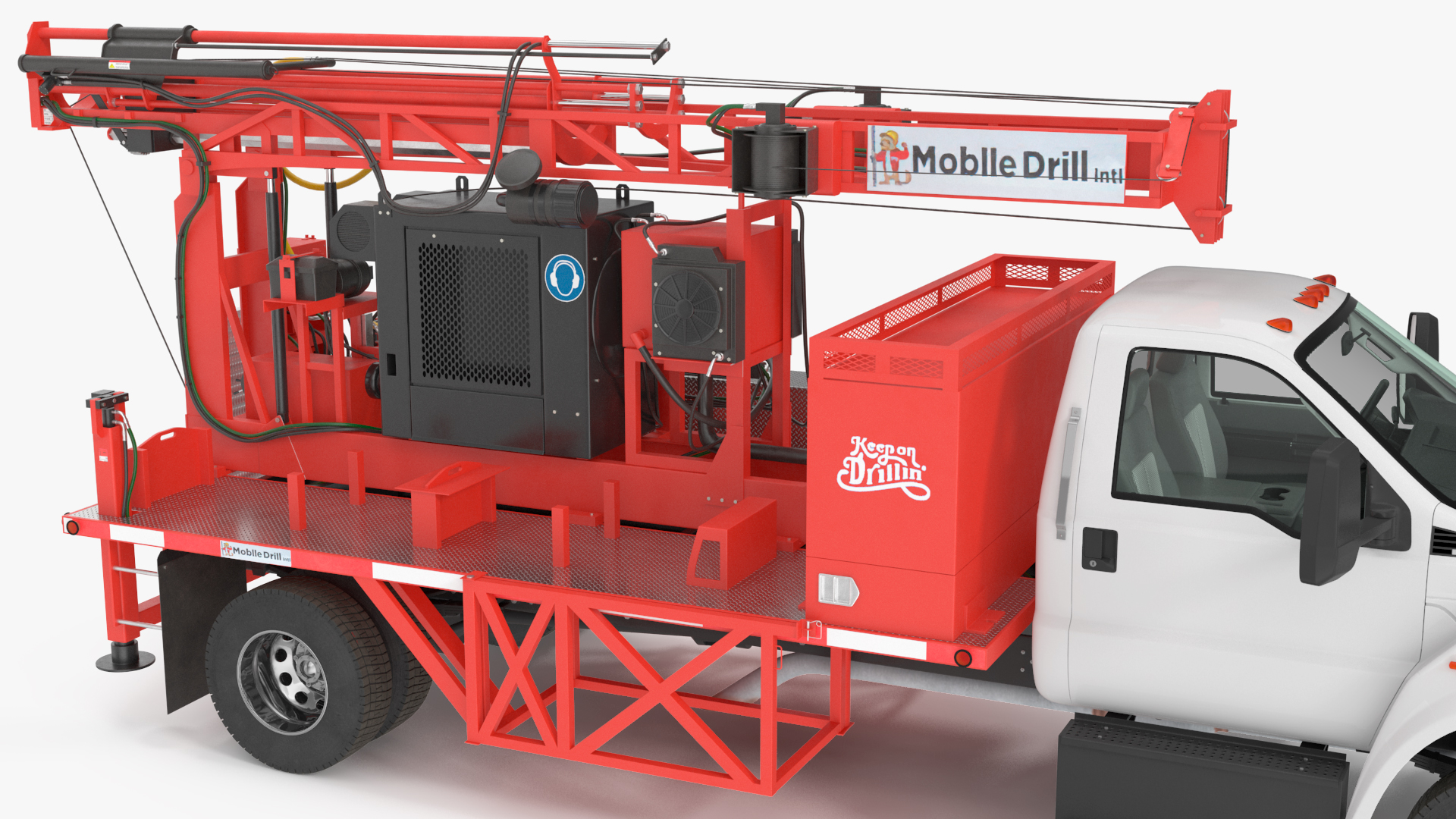 3D Mobile B-51 Drill Rig Truck Red Rigged model