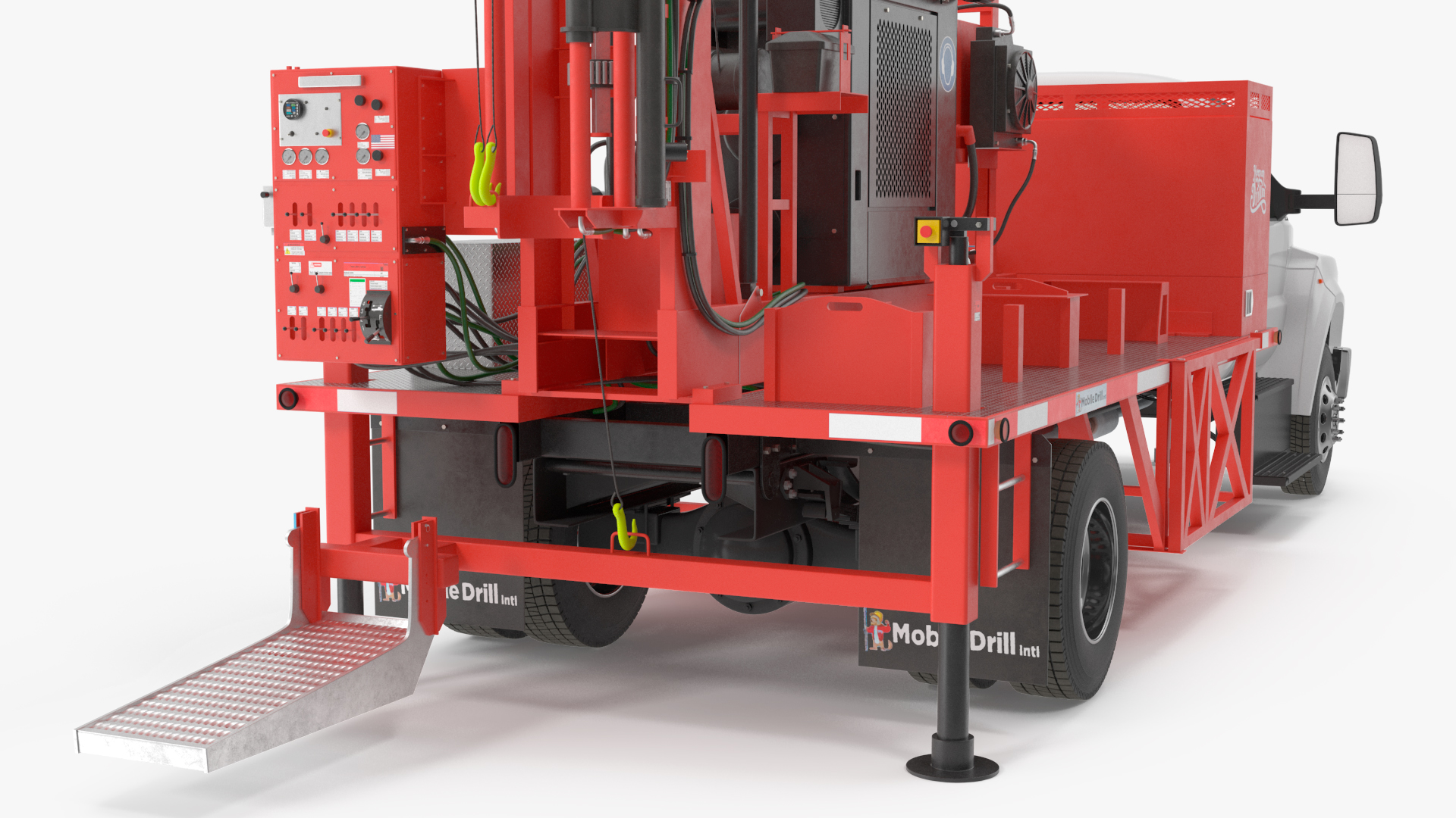 3D Mobile B-51 Drill Rig Truck Red Rigged model