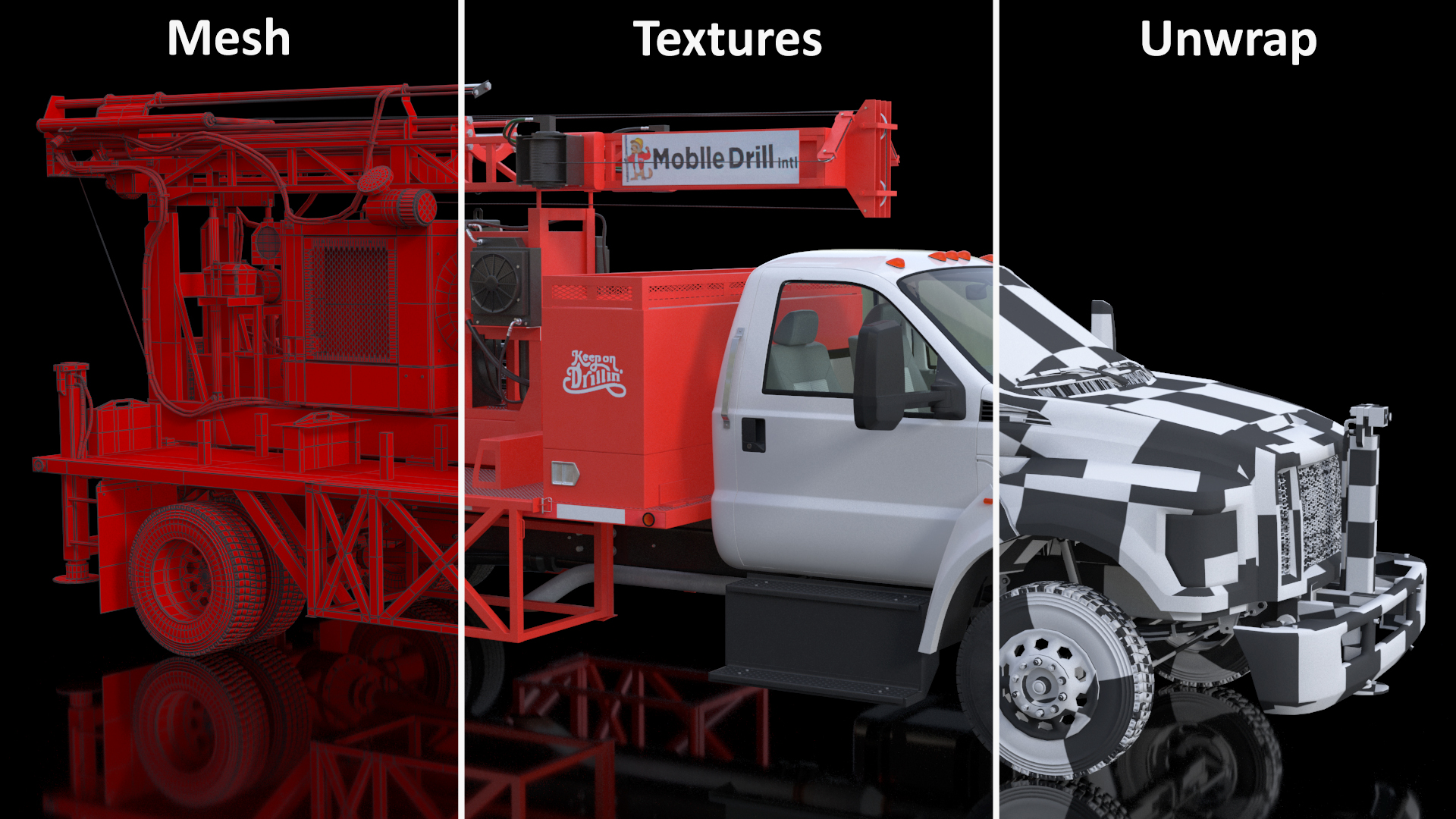 3D Mobile B-51 Drill Rig Truck Red Rigged model