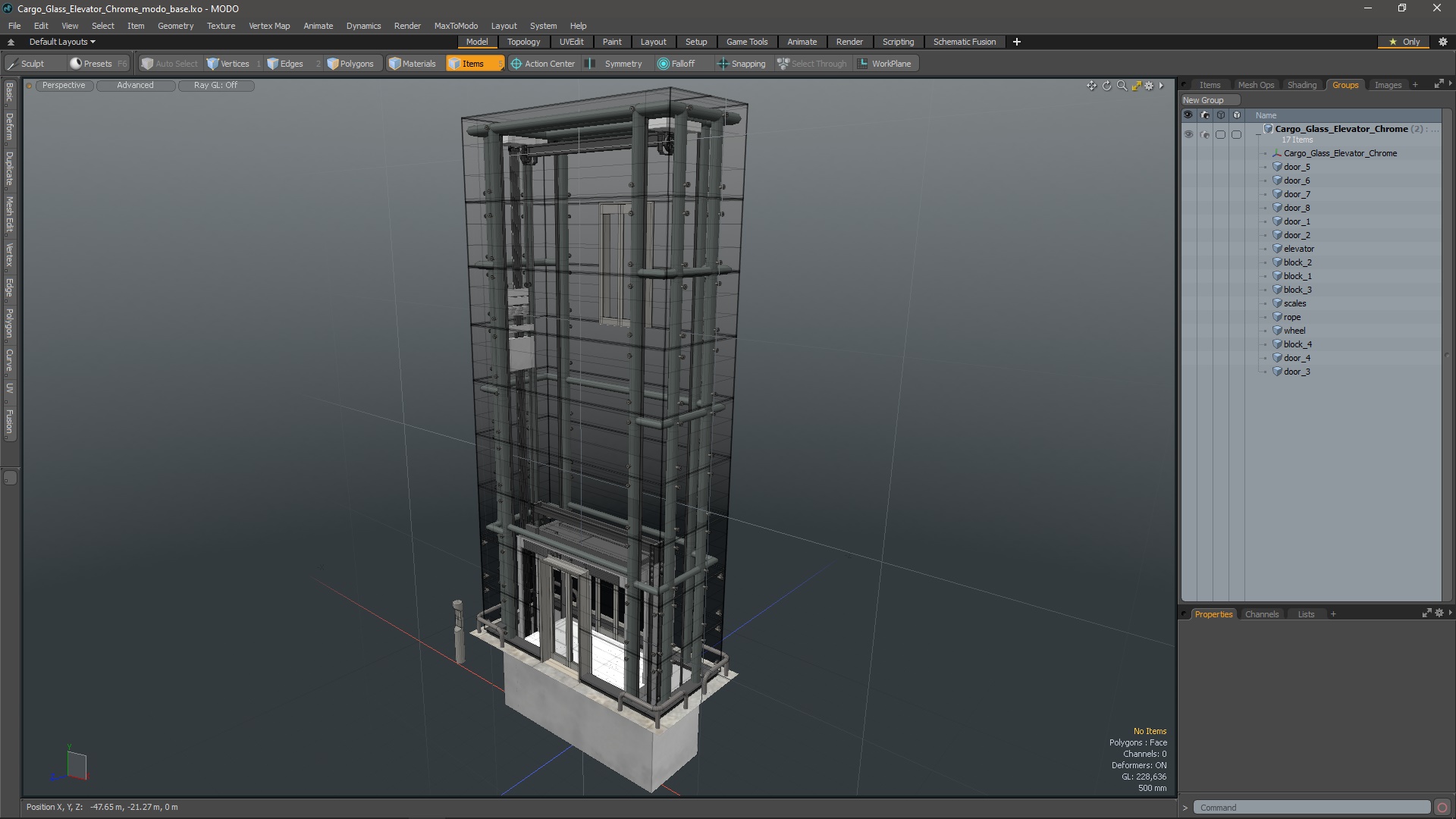 Cargo Glass Elevator Chrome 3D