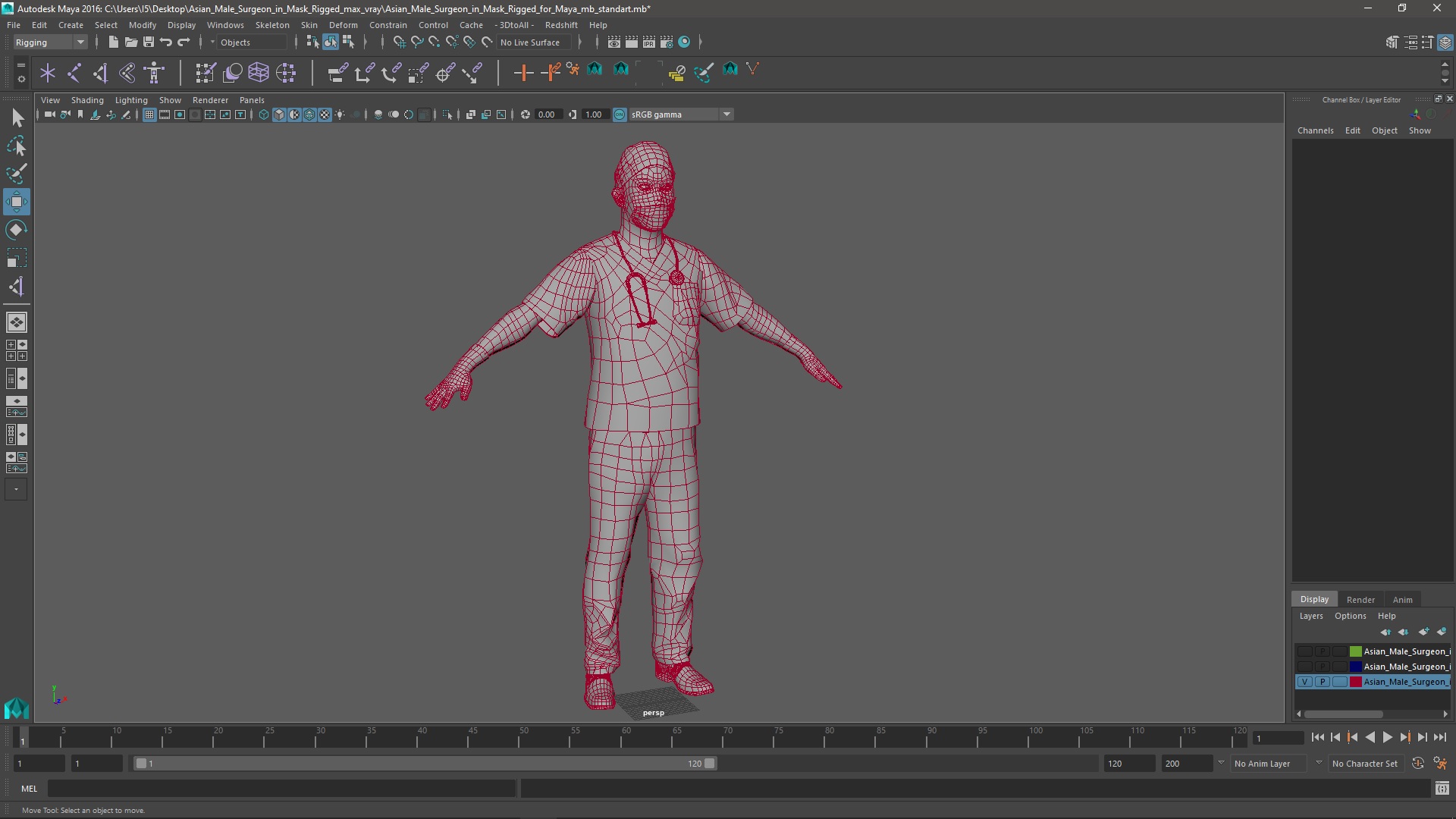 Asian Male Surgeon in Mask Rigged for Maya 3D