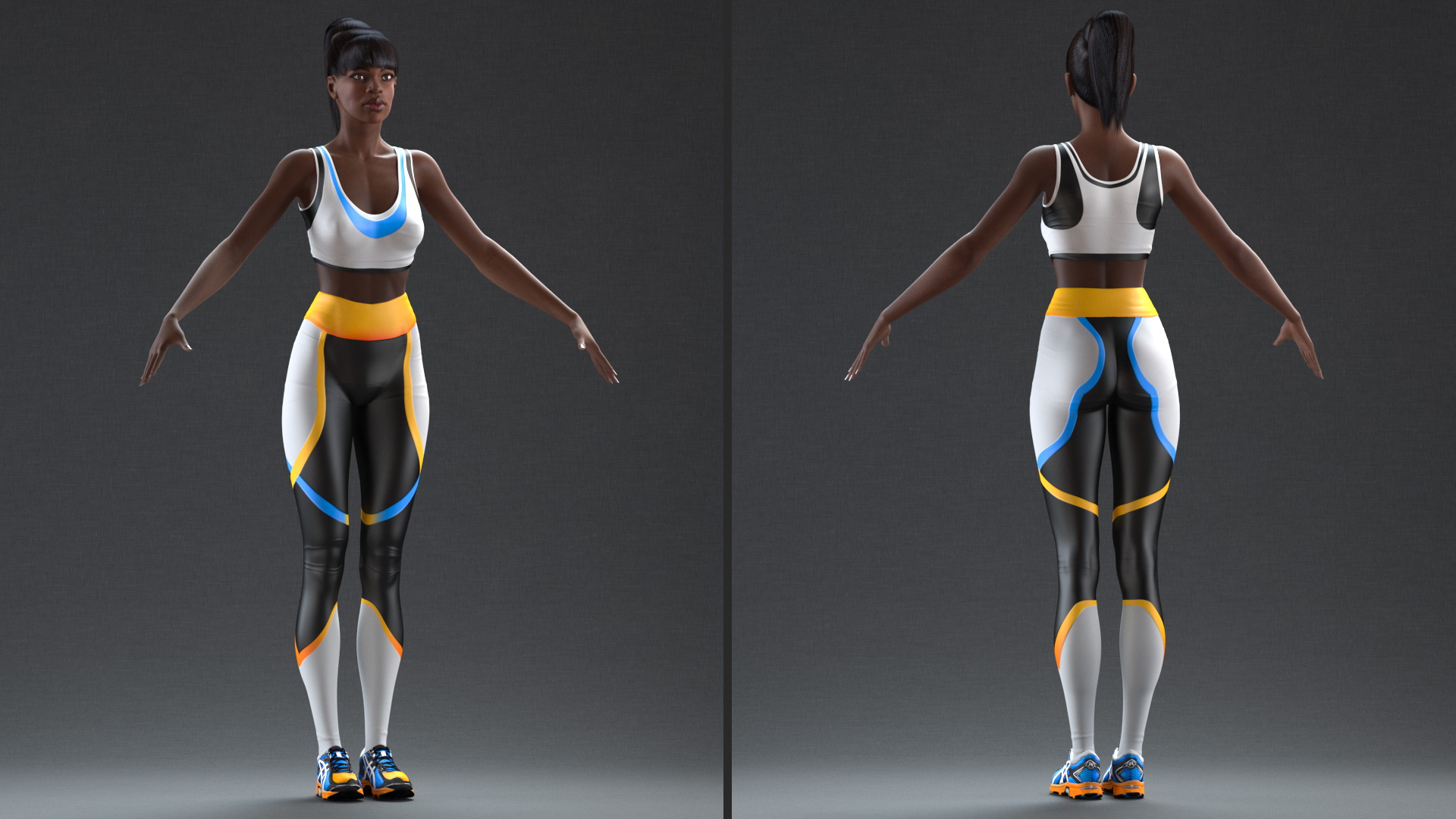 3D model Dark Skin Fitness Woman T Pose