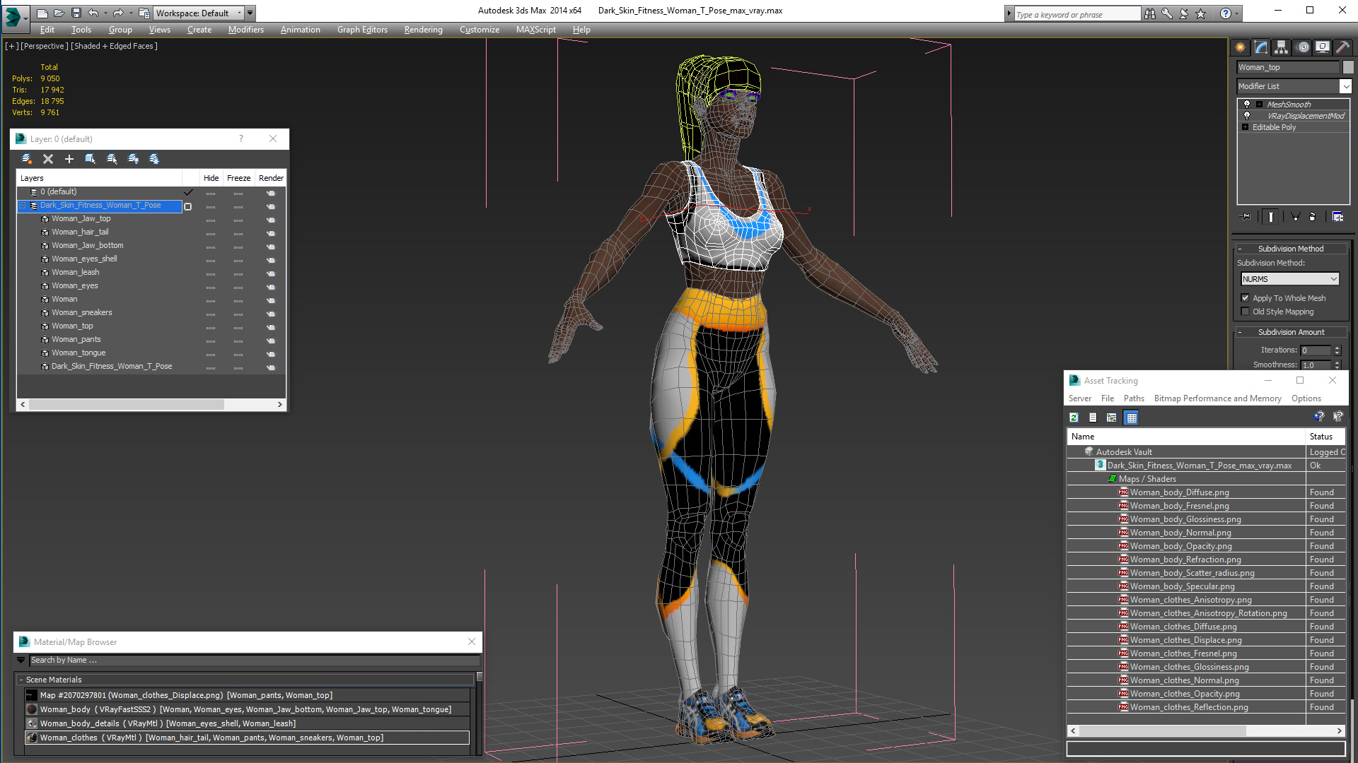 3D model Dark Skin Fitness Woman T Pose