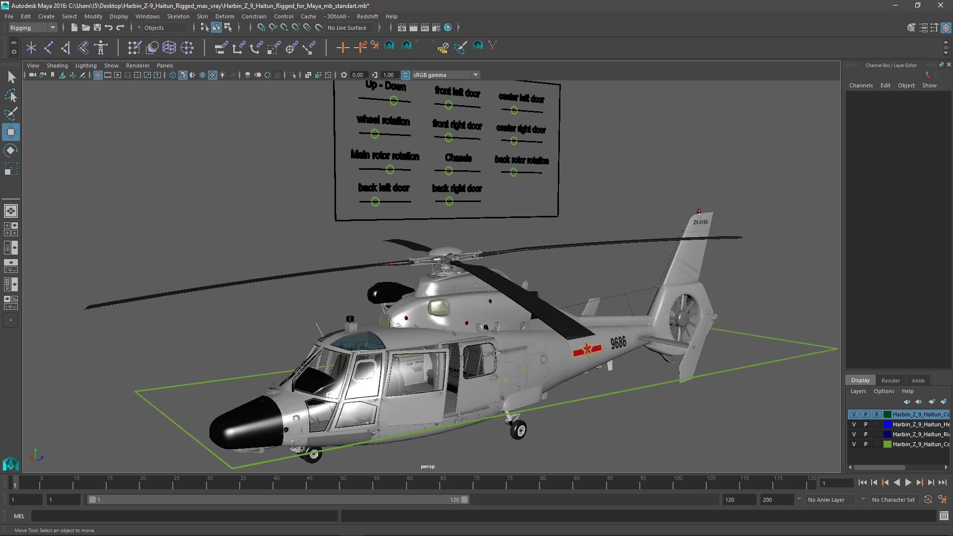 3D Harbin Z-9 Haitun Rigged for Maya model