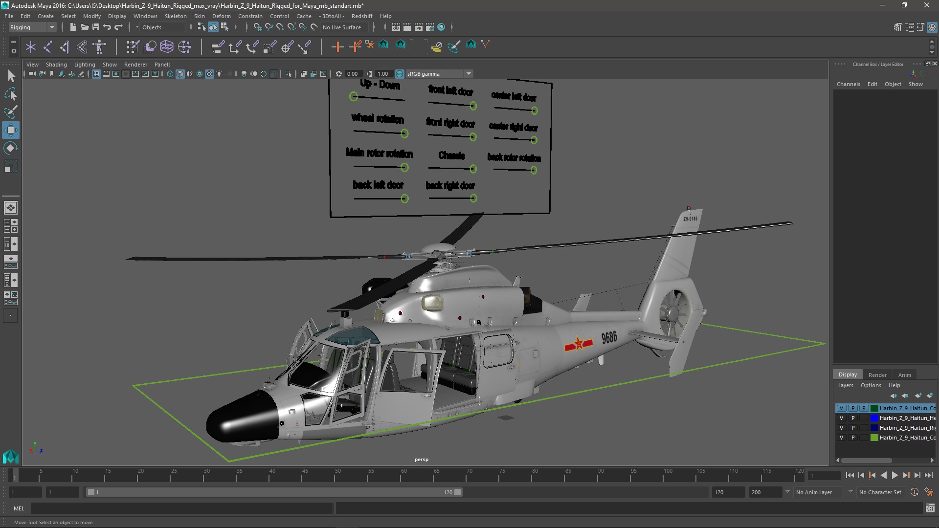 3D Harbin Z-9 Haitun Rigged for Maya model