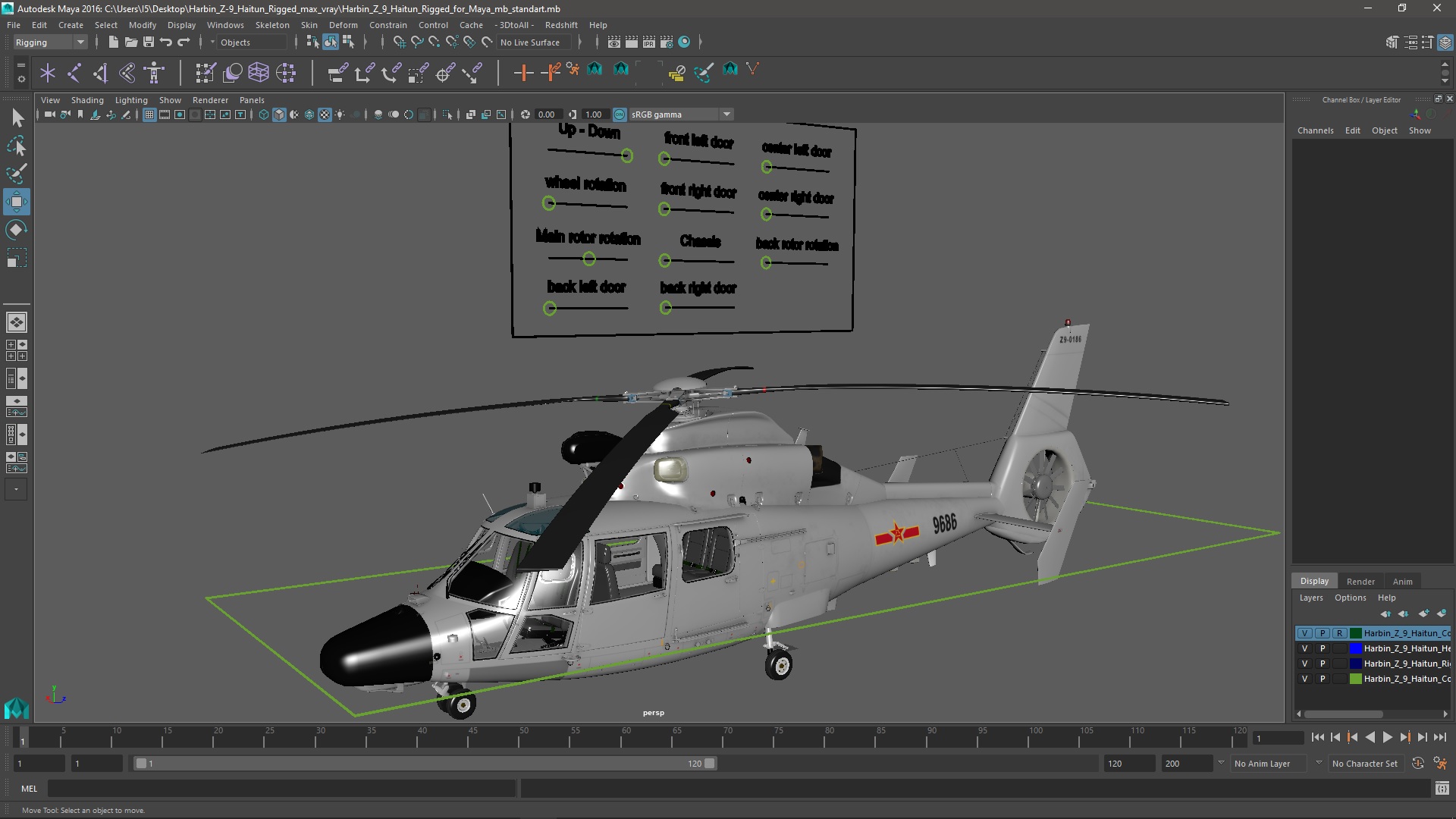 3D Harbin Z-9 Haitun Rigged for Maya model