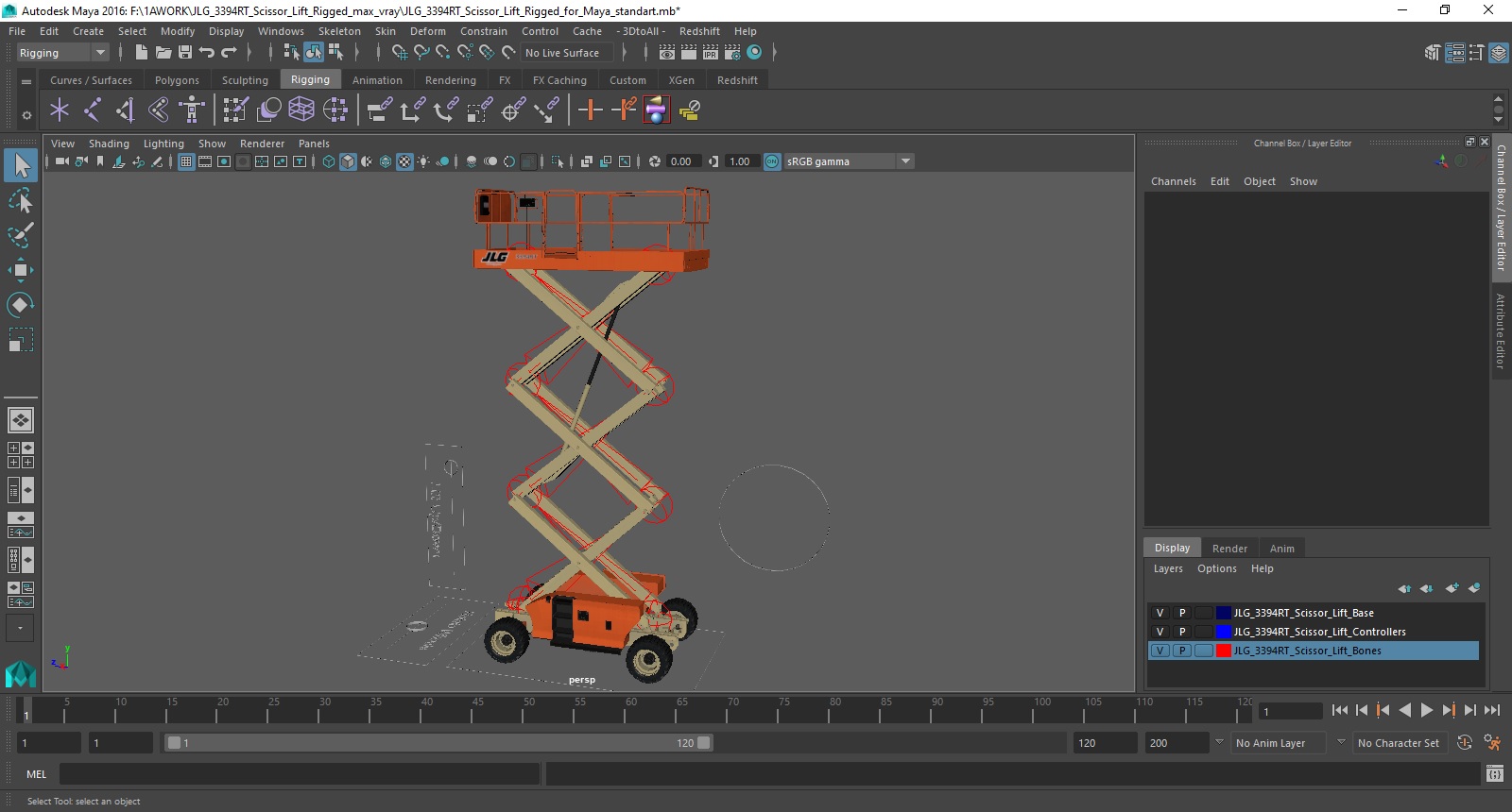 JLG 3394RT Scissor Lift Rigged for Maya 3D model