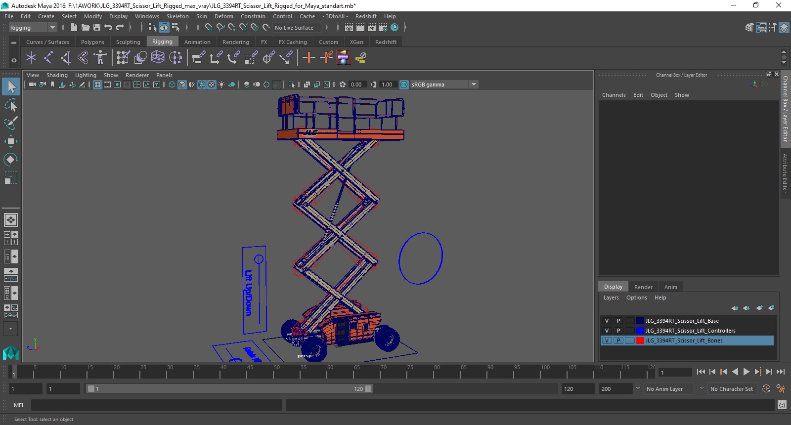 JLG 3394RT Scissor Lift Rigged for Maya 3D model