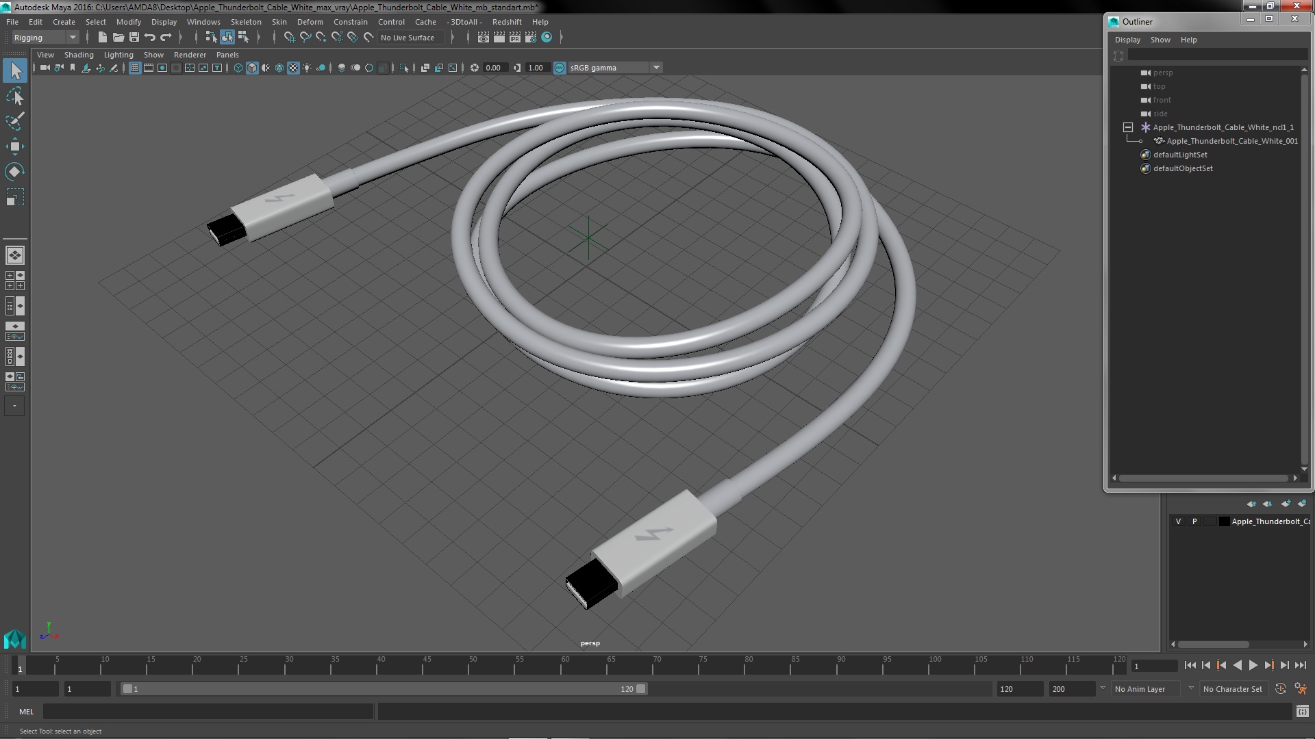 Apple Thunderbolt Cable White 3D model