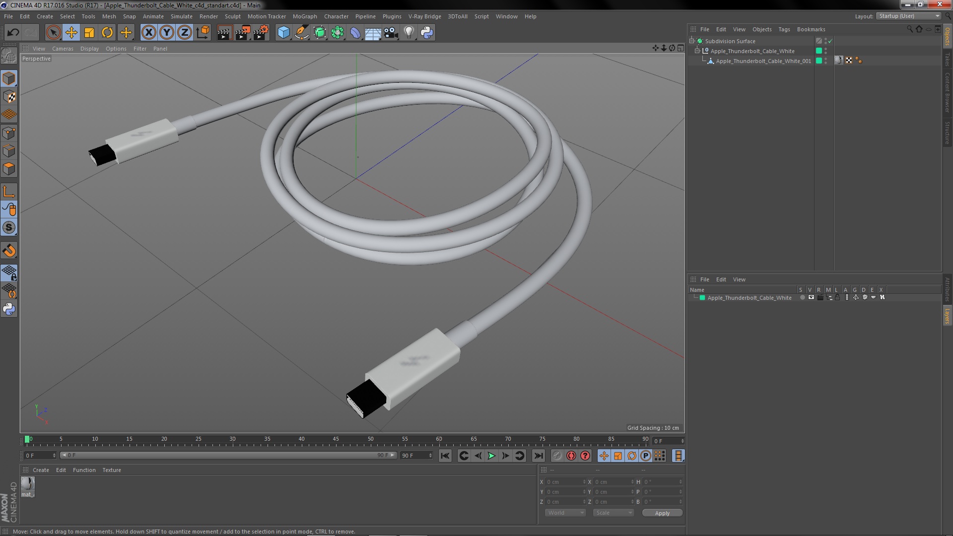 Apple Thunderbolt Cable White 3D model