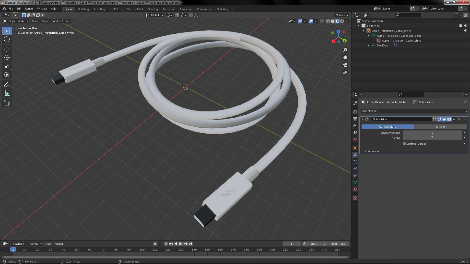 Apple Thunderbolt Cable White 3D model