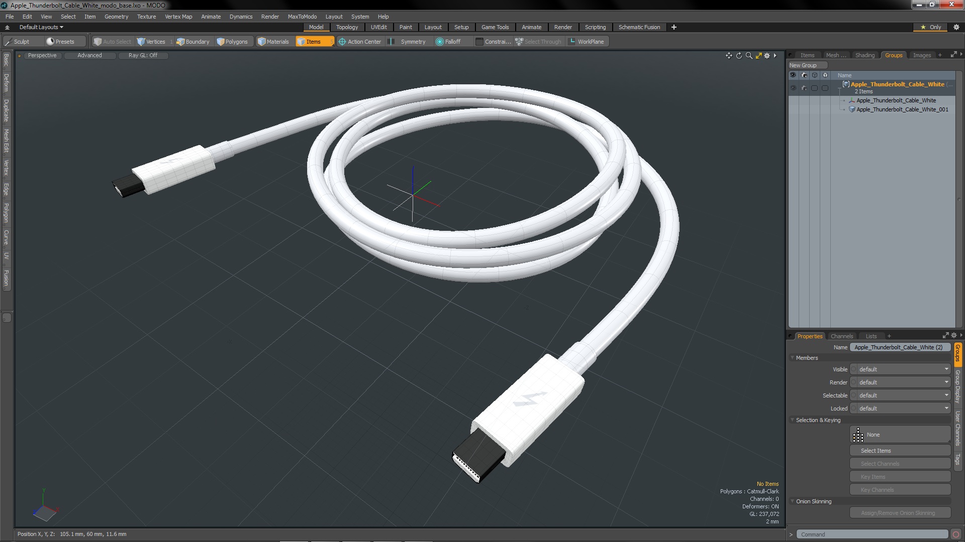 Apple Thunderbolt Cable White 3D model