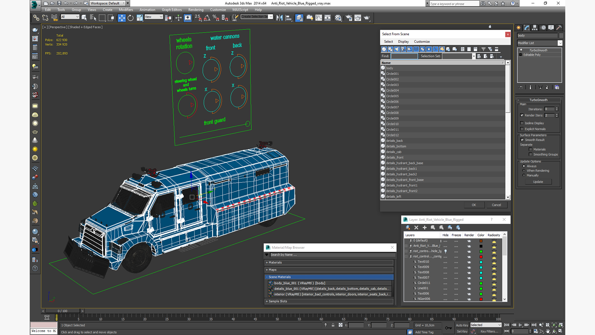 Anti Riot Vehicle Blue Rigged 3D model