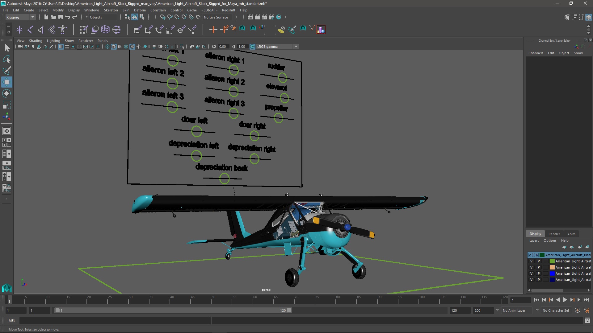 3D model American Light Aircraft Black Rigged for Maya