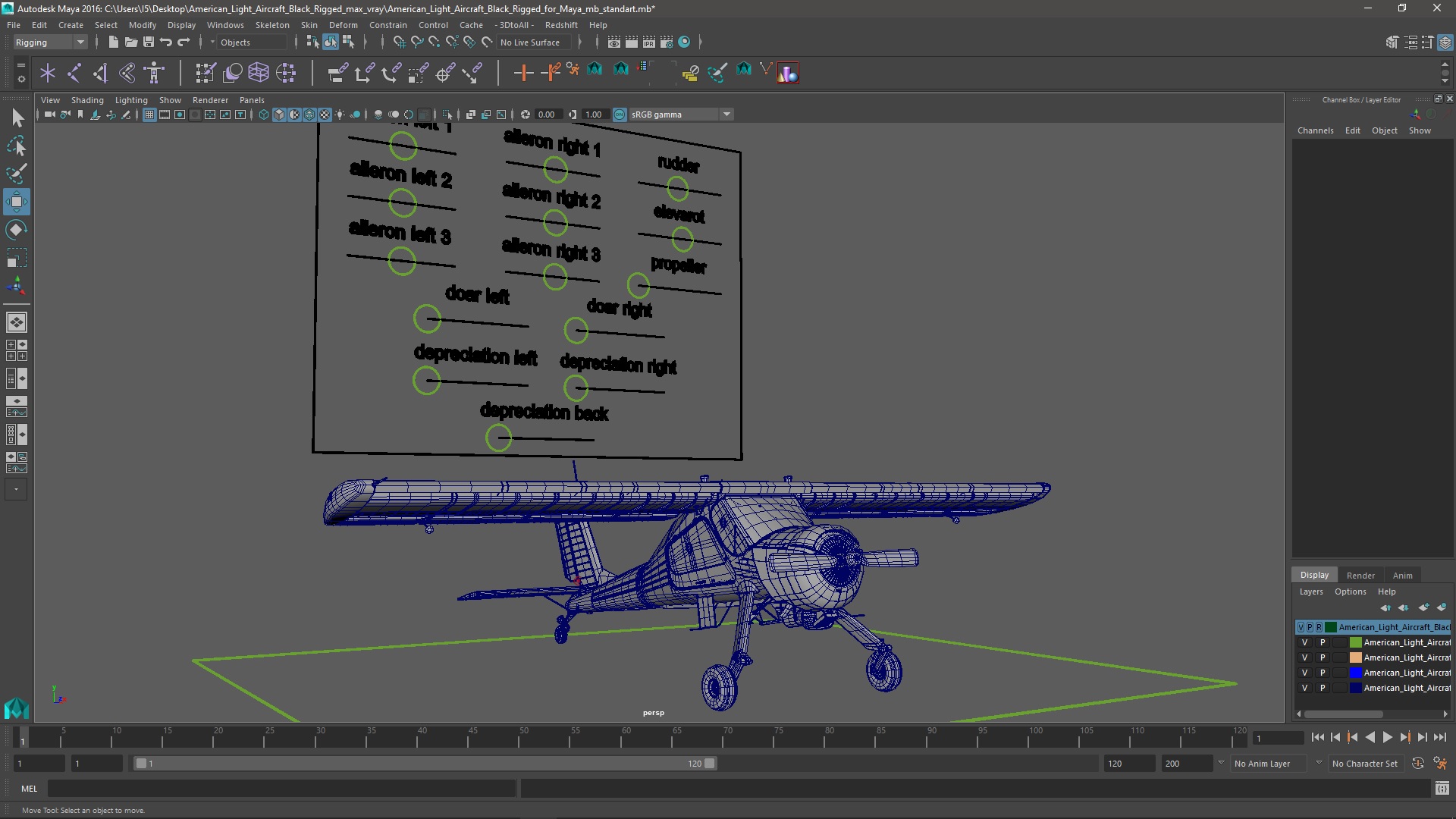 3D model American Light Aircraft Black Rigged for Maya