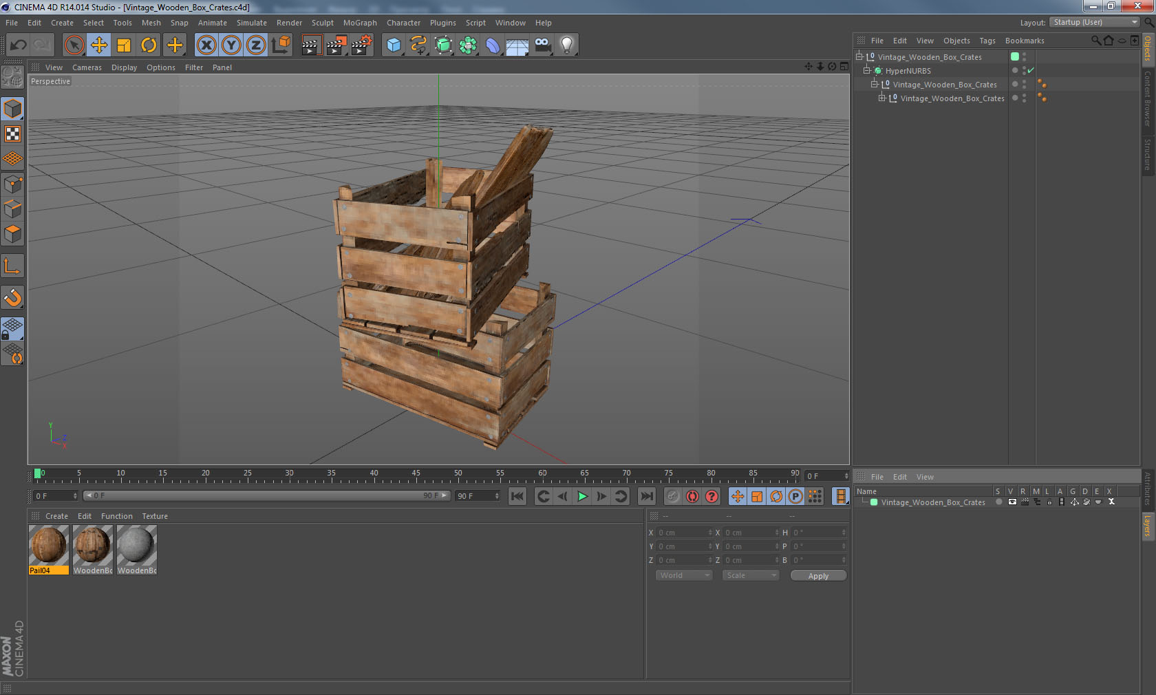 3D Vintage Wooden Box Crates with Wooden Trash model