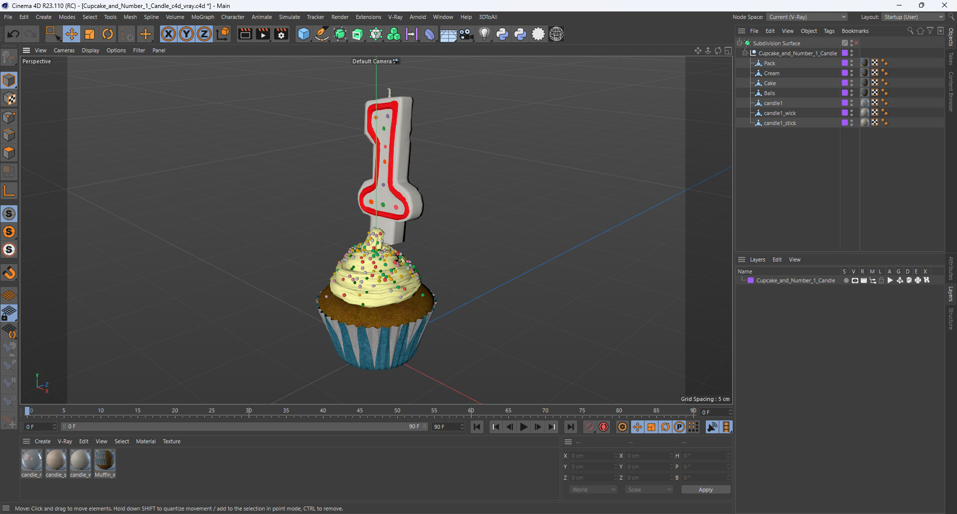 Cupcake and Number 1 Candle 3D