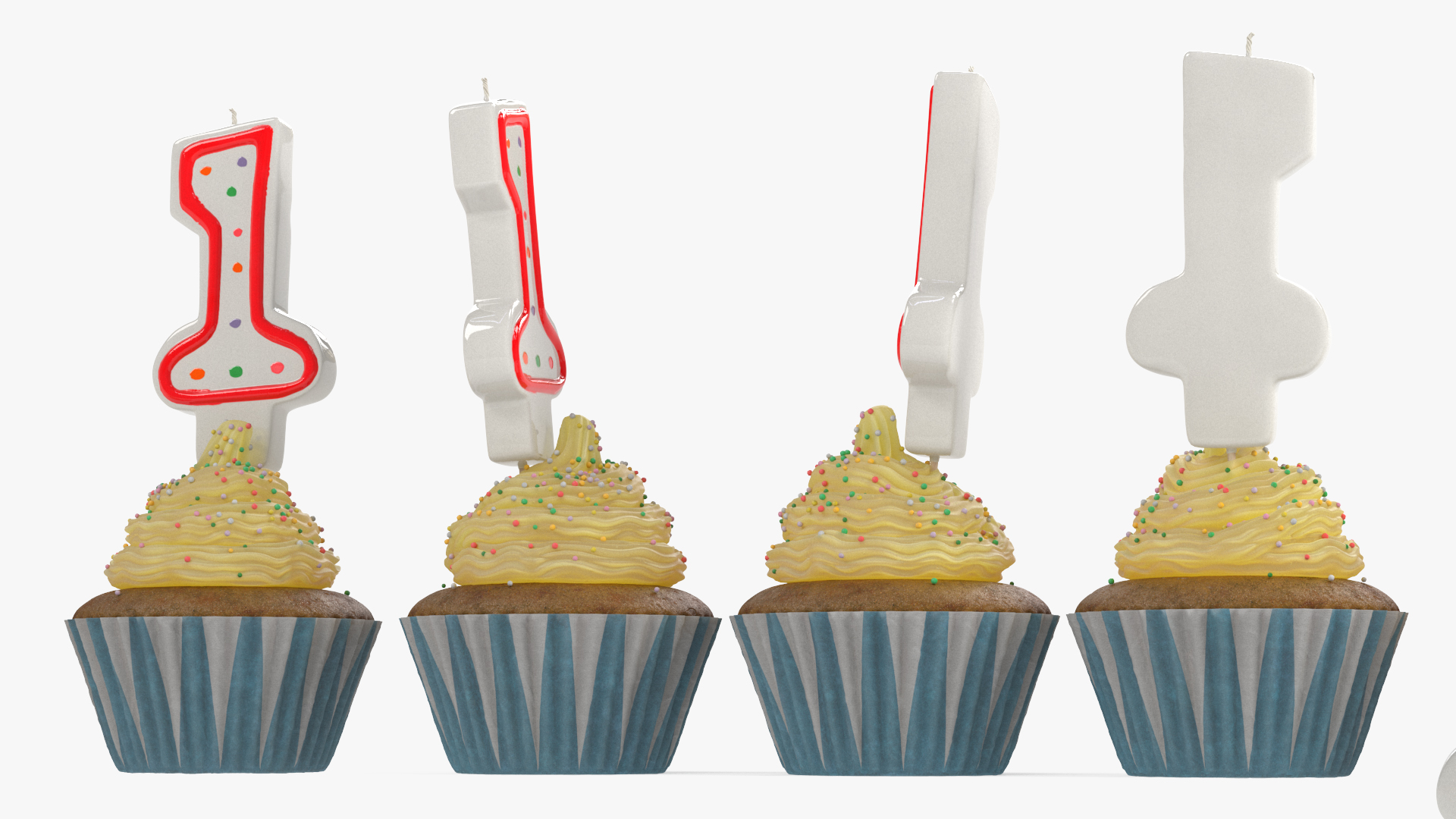 Cupcake and Number 1 Candle 3D