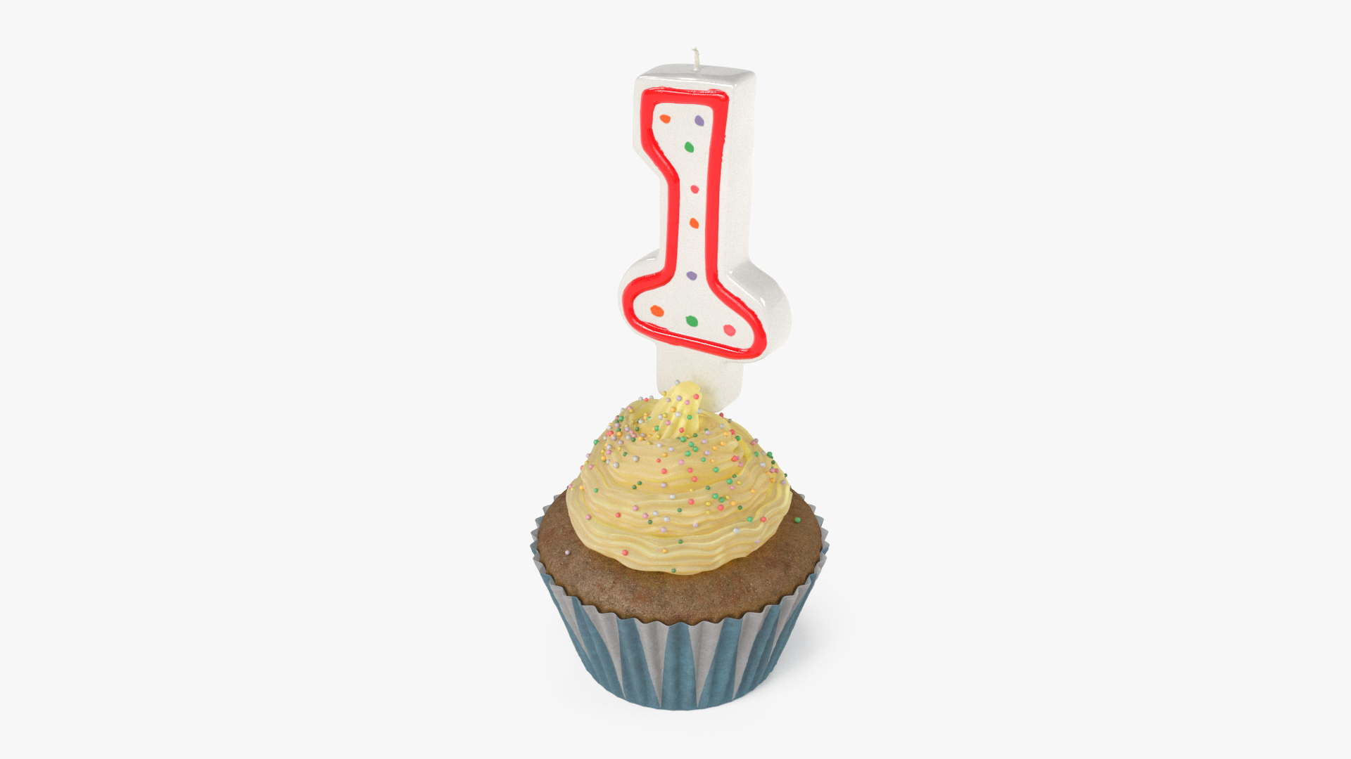 Cupcake and Number 1 Candle 3D