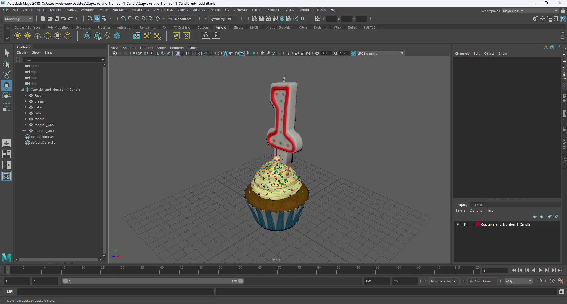 Cupcake and Number 1 Candle 3D