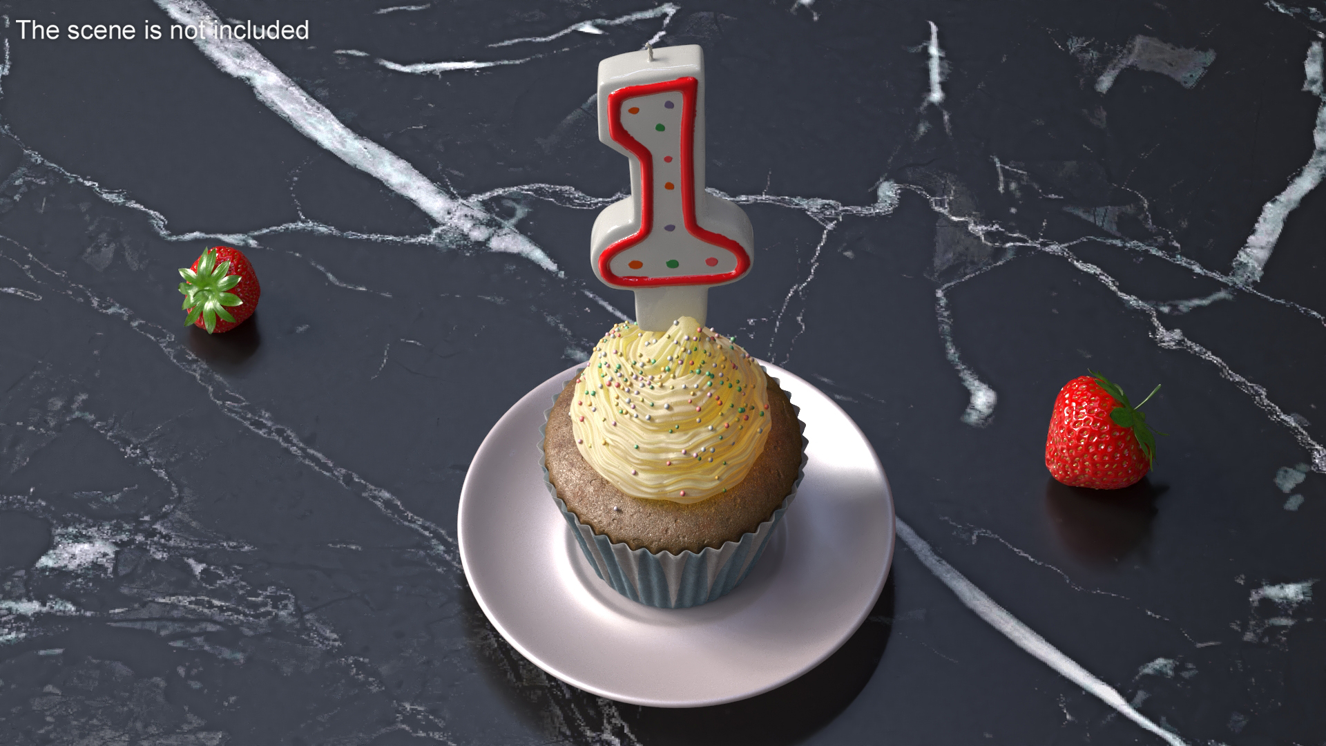 Cupcake and Number 1 Candle 3D