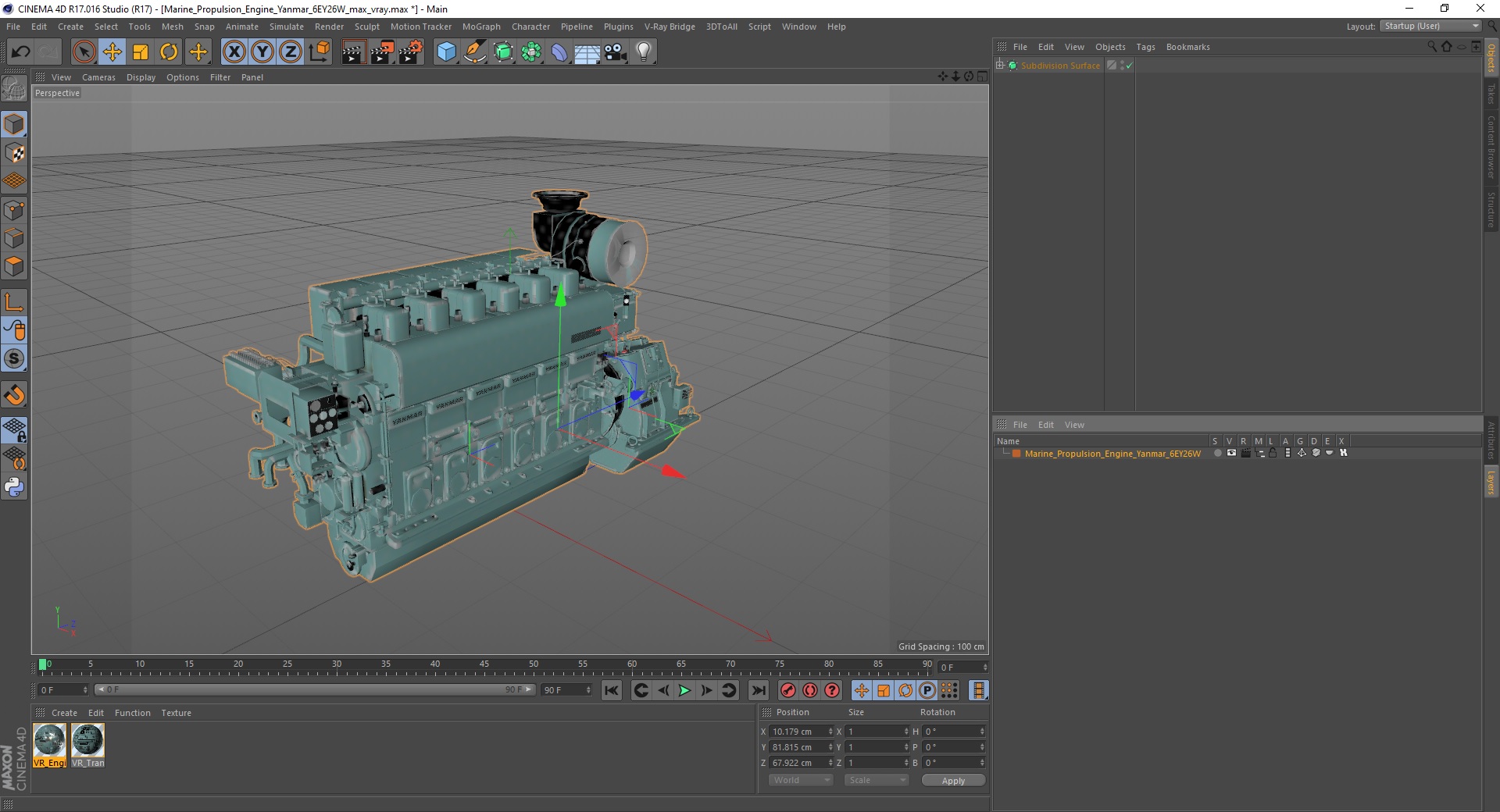 3D Marine Propulsion Engine Yanmar 6EY26W model