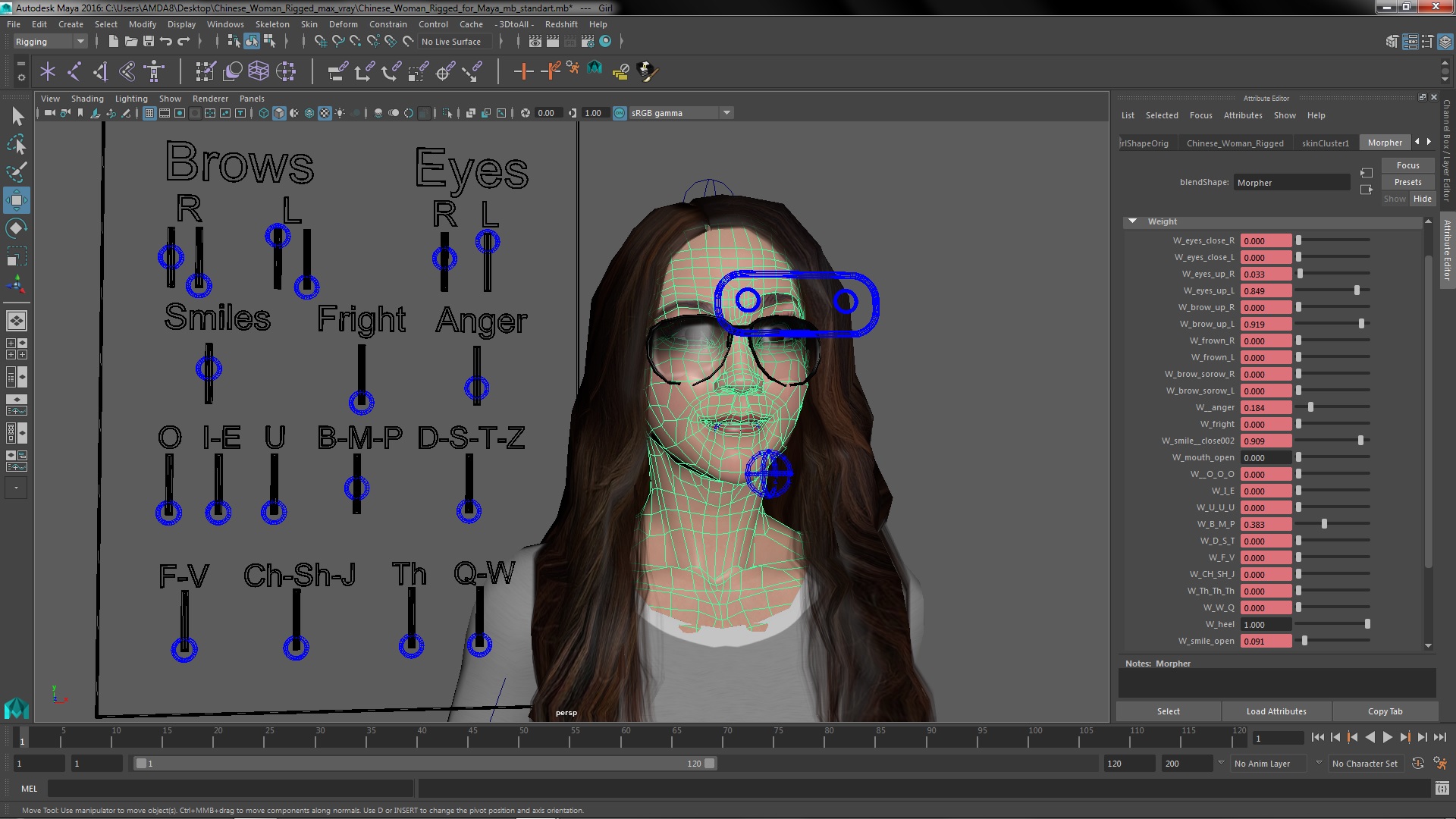 Chinese Woman Rigged for Maya 3D model