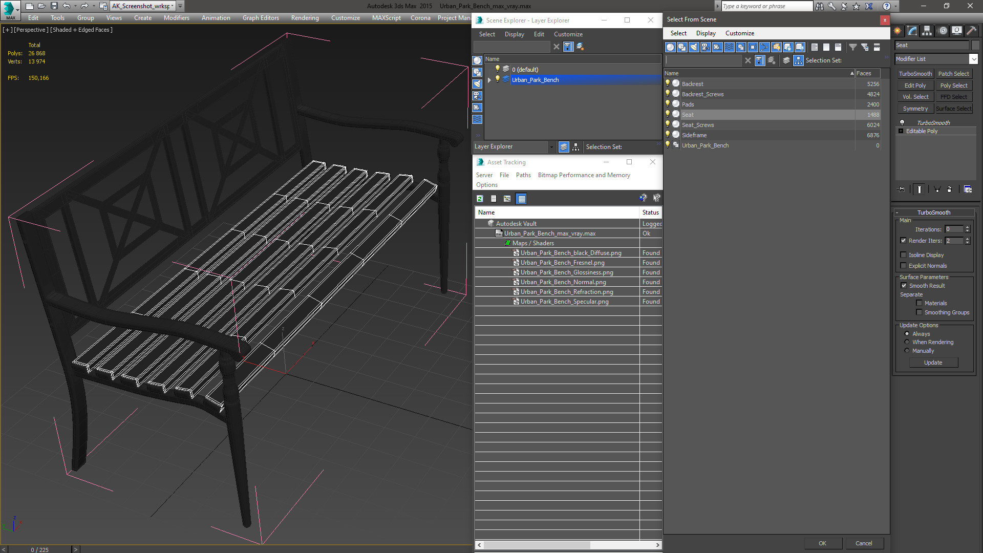 3D Urban Park Bench