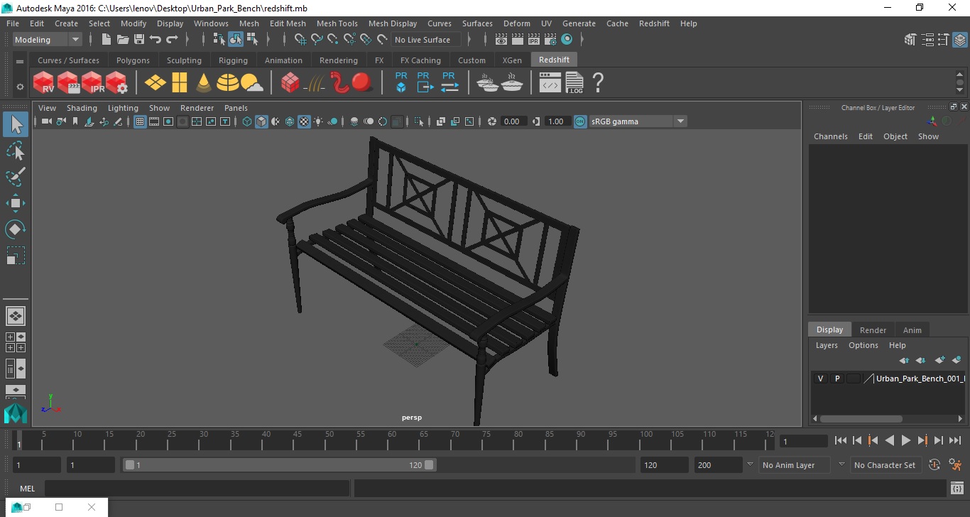 3D Urban Park Bench