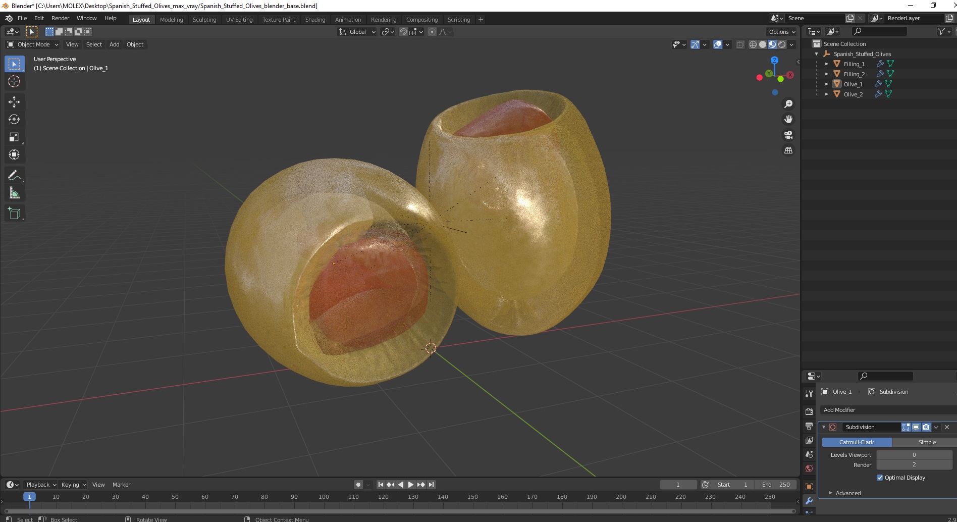 Spanish Stuffed Olives 3D