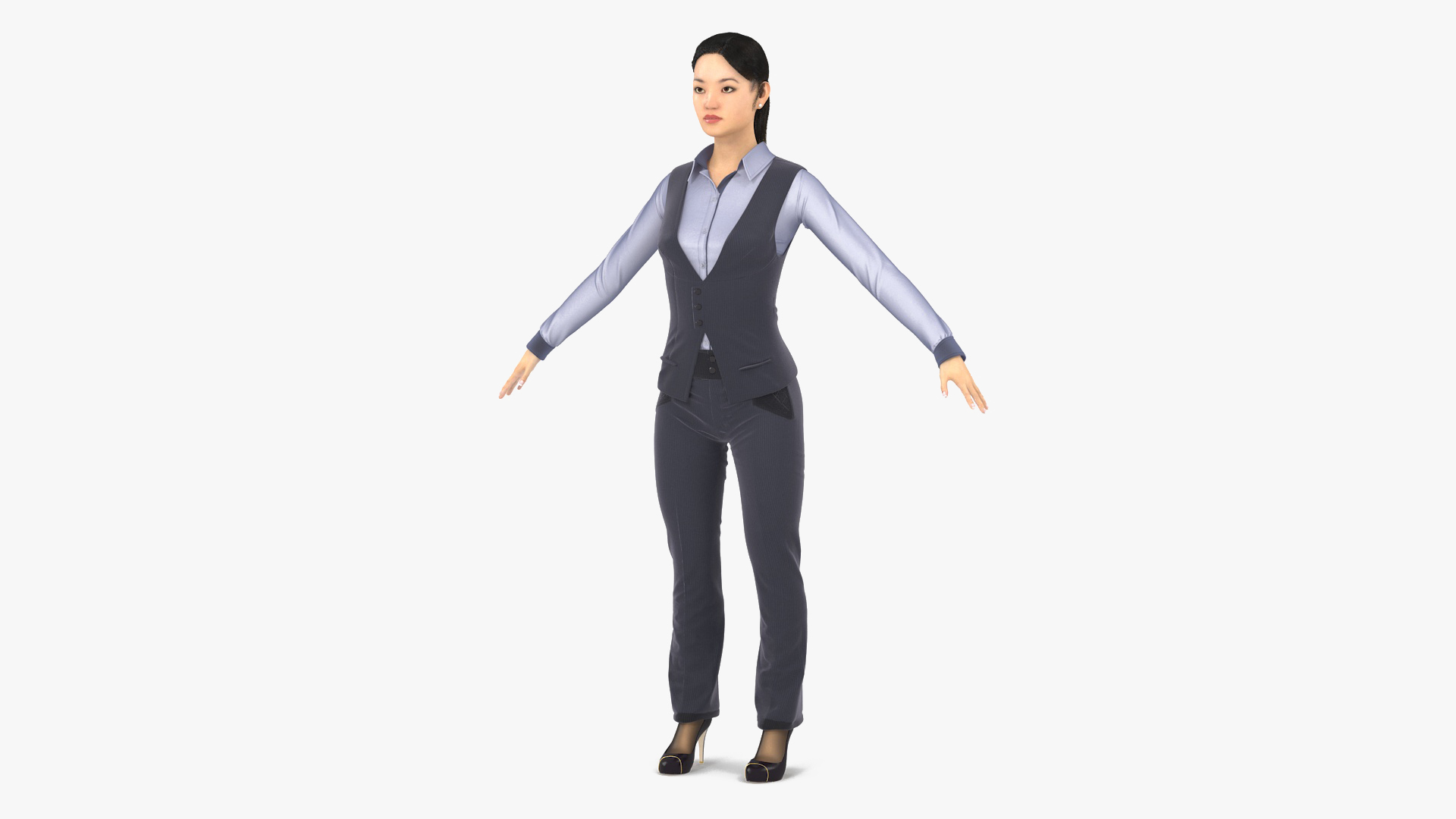 3D Asian Businesswoman in Formal Suit Fur model