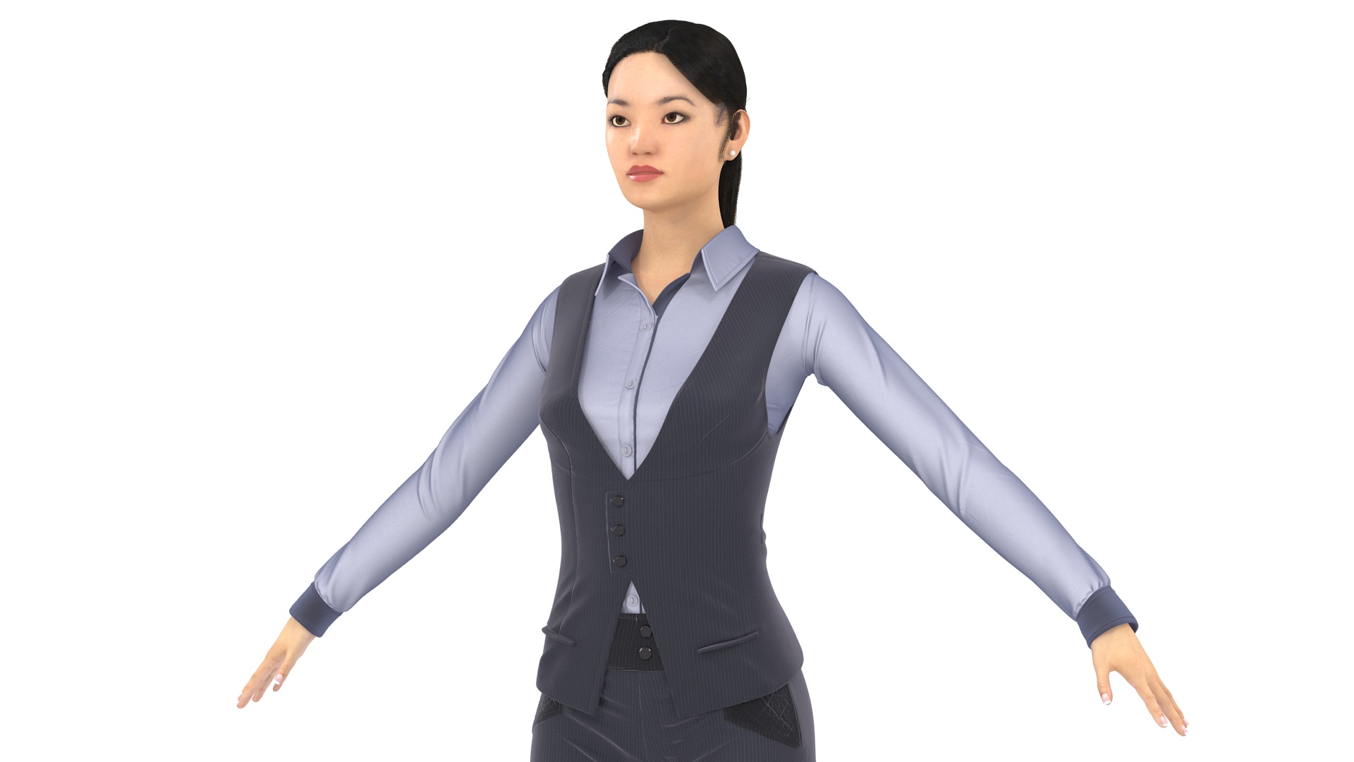 3D Asian Businesswoman in Formal Suit Fur model