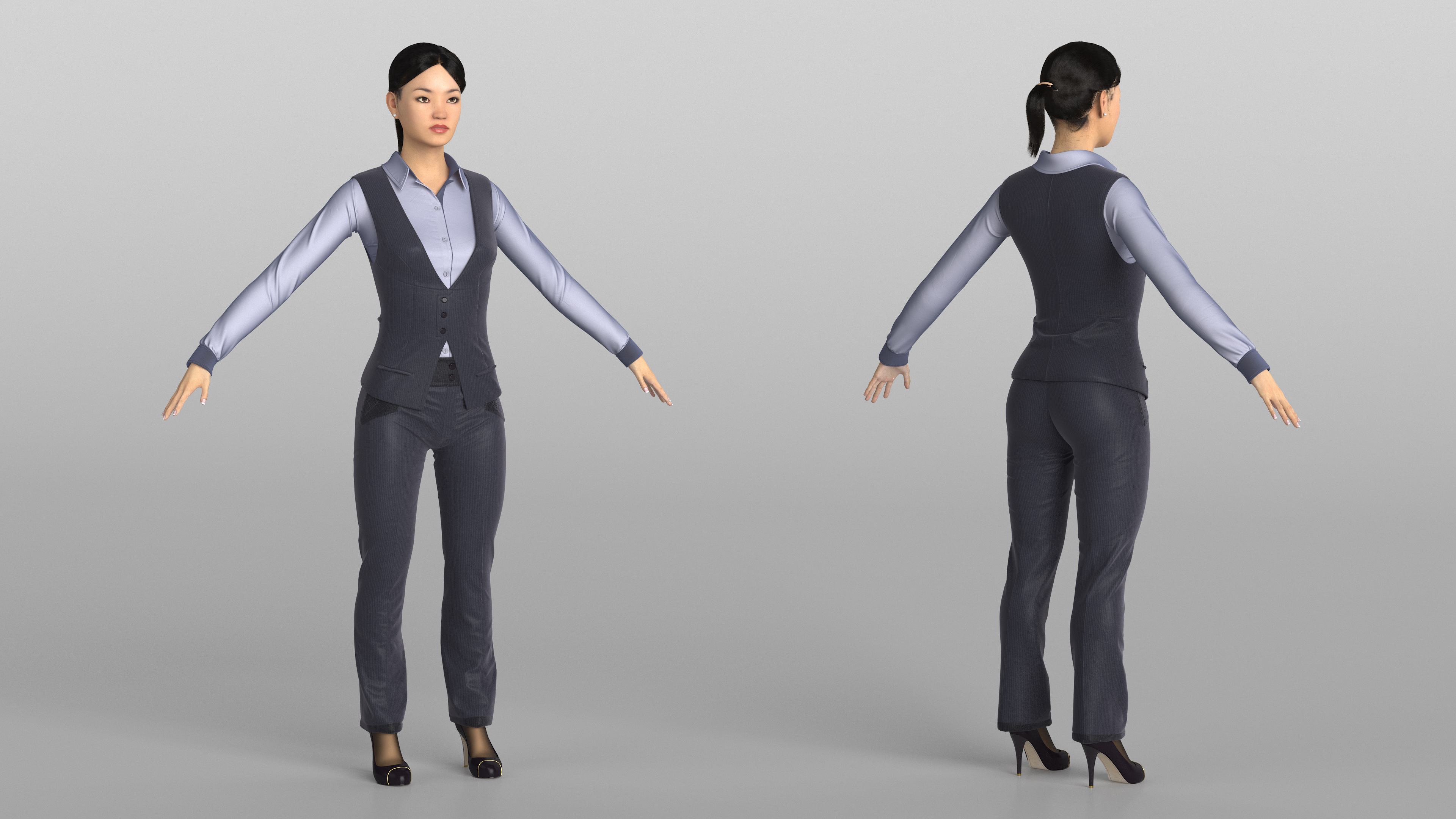 3D Asian Businesswoman in Formal Suit Fur model