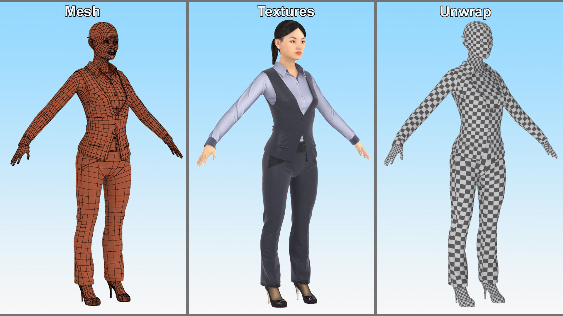 3D Asian Businesswoman in Formal Suit Fur model