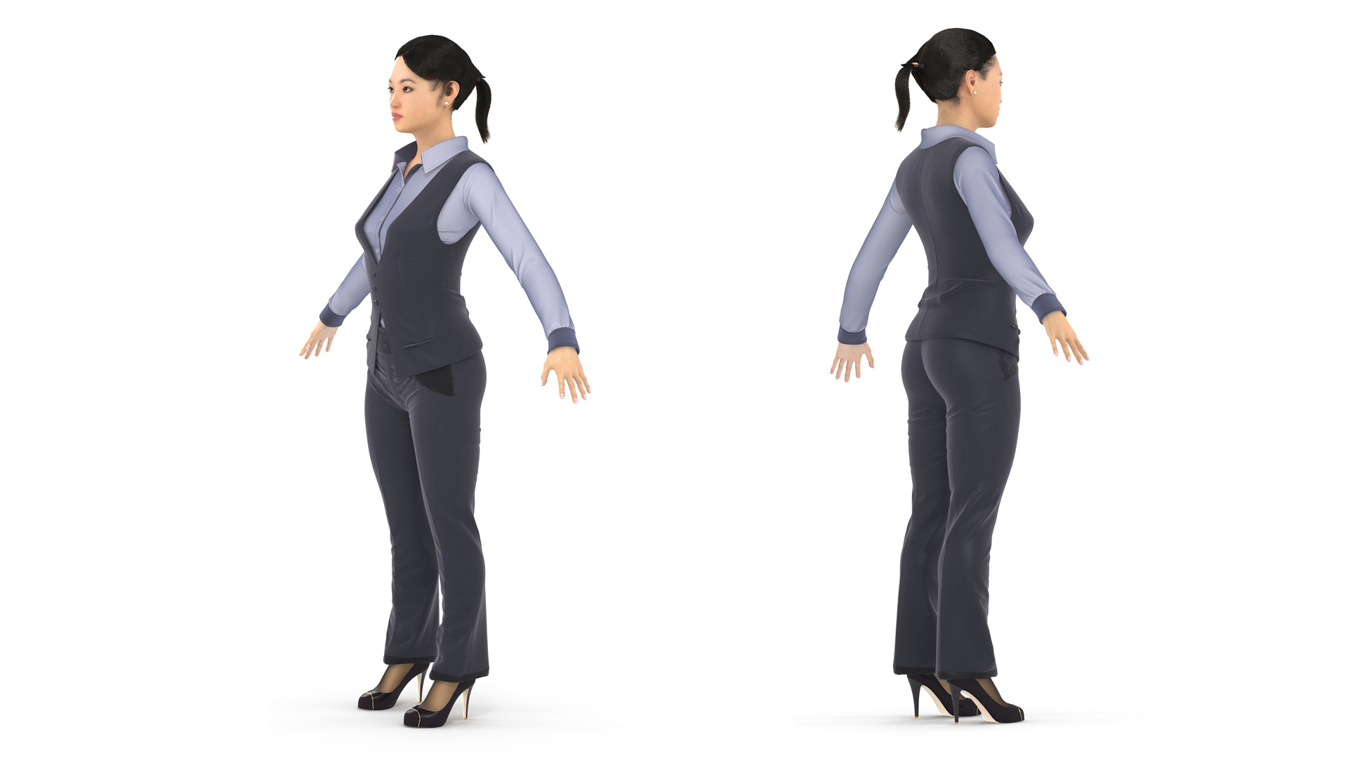 3D Asian Businesswoman in Formal Suit Fur model