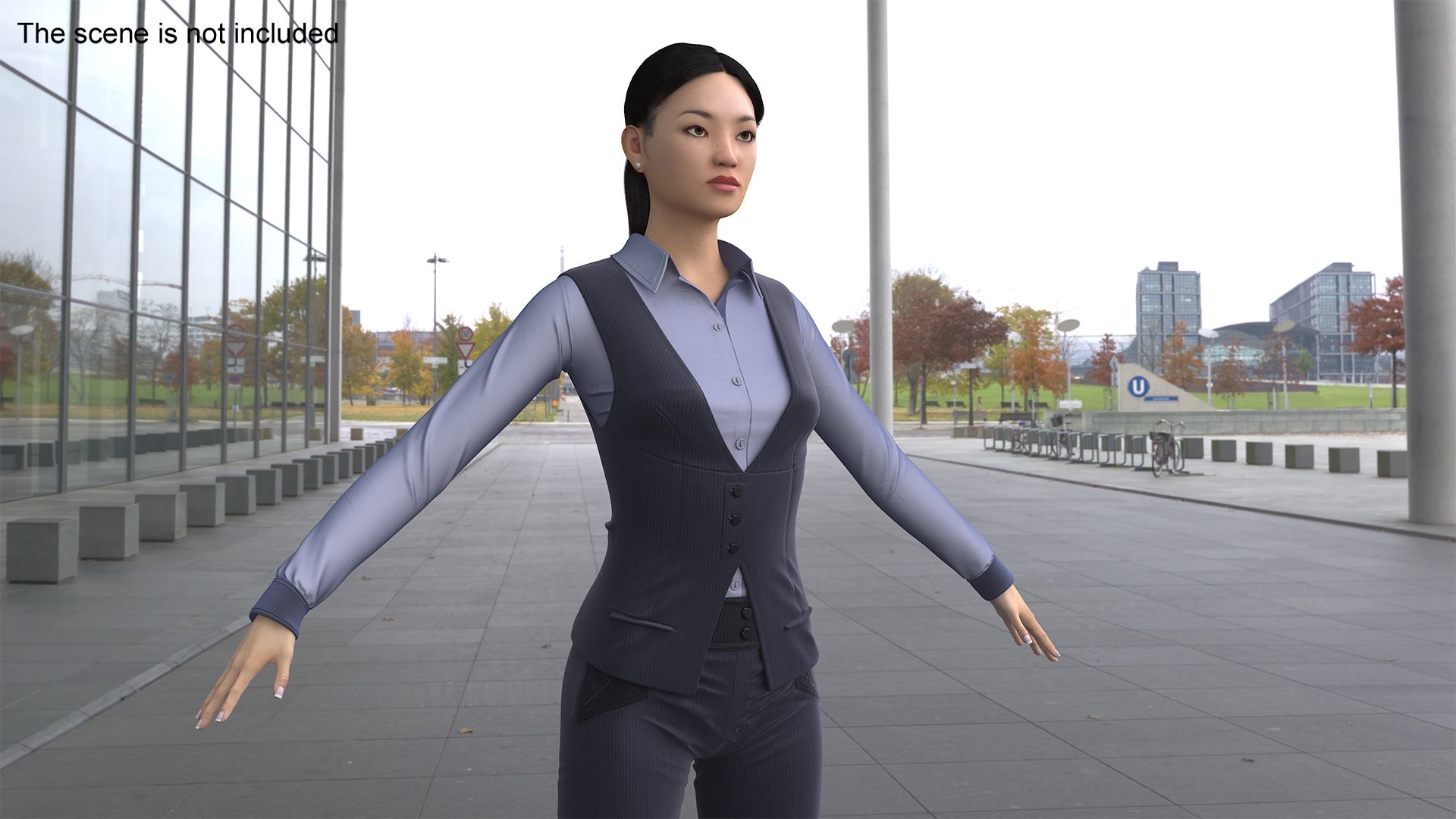 3D Asian Businesswoman in Formal Suit Fur model